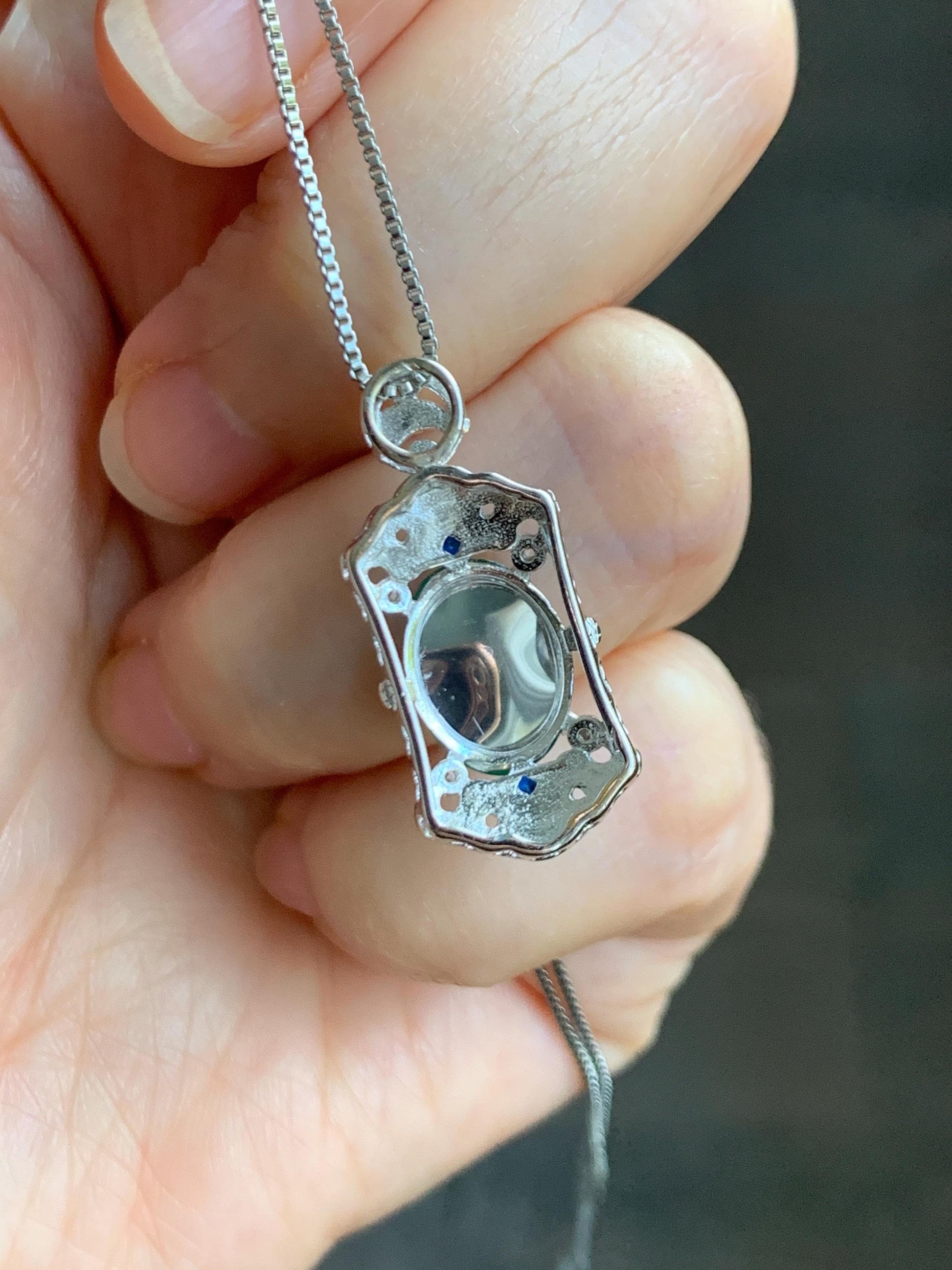 Natural Grade A Guatemalan Icy Translucent Green Jade Jadeite Oval Cabochon Pendant Sterling Silver 天然冰危绿翡翠椭圆蛋面吊坠 LWD120