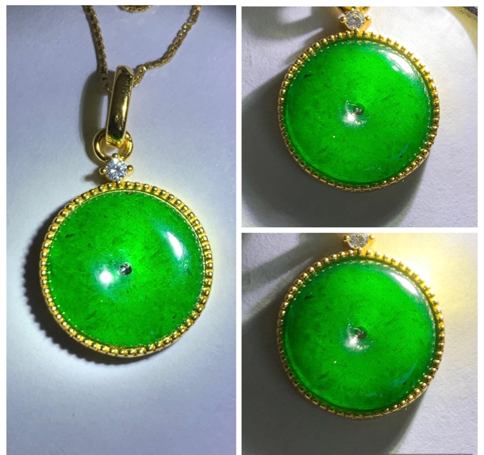 Natural Grade A Guatemalan Icy Highly Translucent Vibrant Green Jade Jadeite Ping An Kou Donut Pendant Sterling Silver 天然冰危绿翡翠平安扣银镶吊坠 PAK132