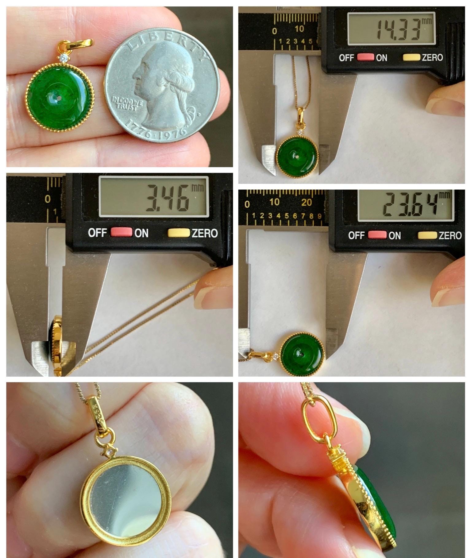 Natural Grade A Guatemalan Icy Highly Translucent Vibrant Green Jade Jadeite Ping An Kou Donut Pendant Sterling Silver 天然冰危绿翡翠平安扣银镶吊坠 PAK132