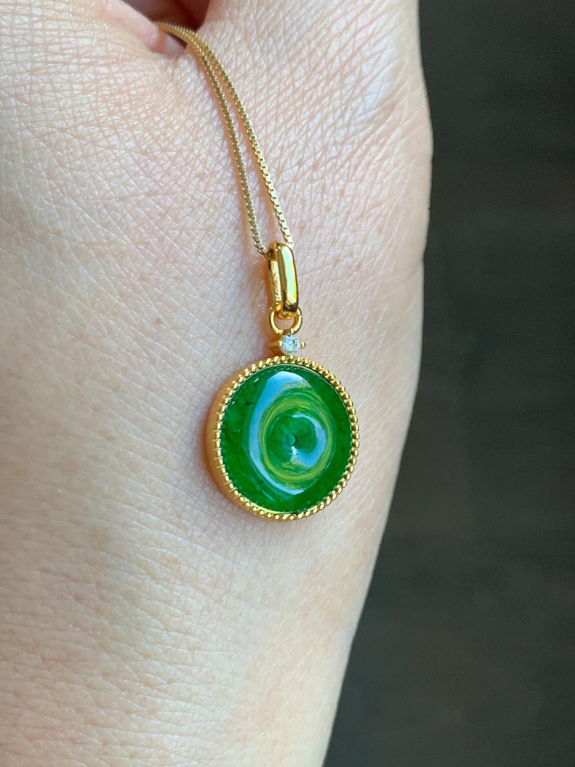 Natural Grade A Guatemalan Icy Highly Translucent Vibrant Green Jade Jadeite Ping An Kou Donut Pendant Sterling Silver 天然冰危绿翡翠平安扣银镶吊坠 PAK132