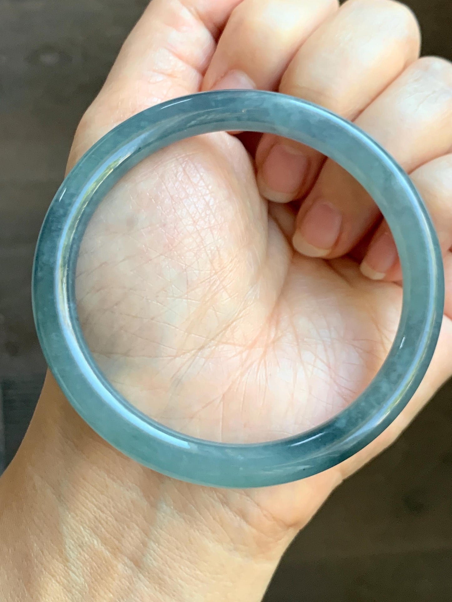 Certified Natural Grade A Guatemalan Icy Translucent Dusty Blue Marbled Jade Jadeite Bangle Bracelet 58.59mm 7.24” 32g 天然冰危蓝飘花翡翠圆条手镯 725