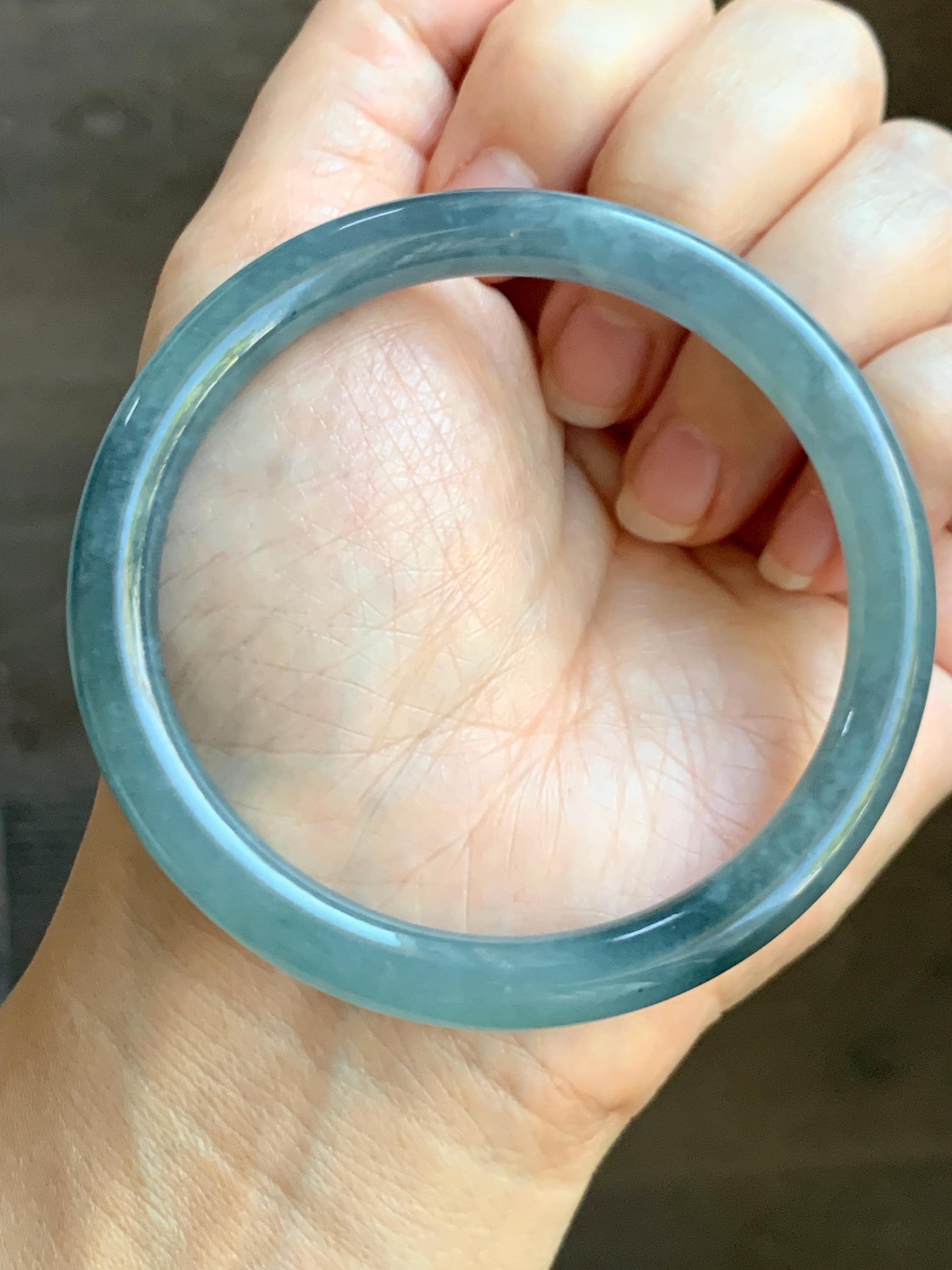 Certified Natural Grade A Guatemalan Icy Translucent Dusty Blue Marbled Jade Jadeite Bangle Bracelet 58.59mm 7.24” 32g 天然冰危蓝飘花翡翠圆条手镯 725