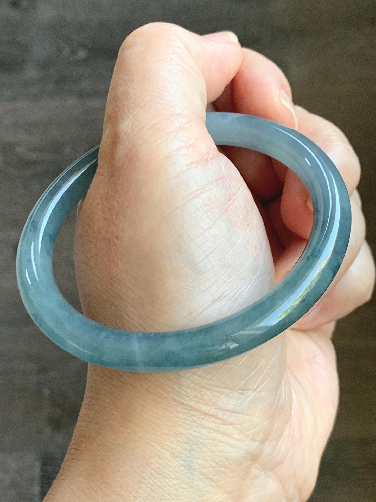 Certified Natural Grade A Guatemalan Icy Translucent Dusty Blue Marbled Jade Jadeite Bangle Bracelet 56.48mm 6.98” 30g 天然冰危蓝飘花翡翠圆条手镯 291