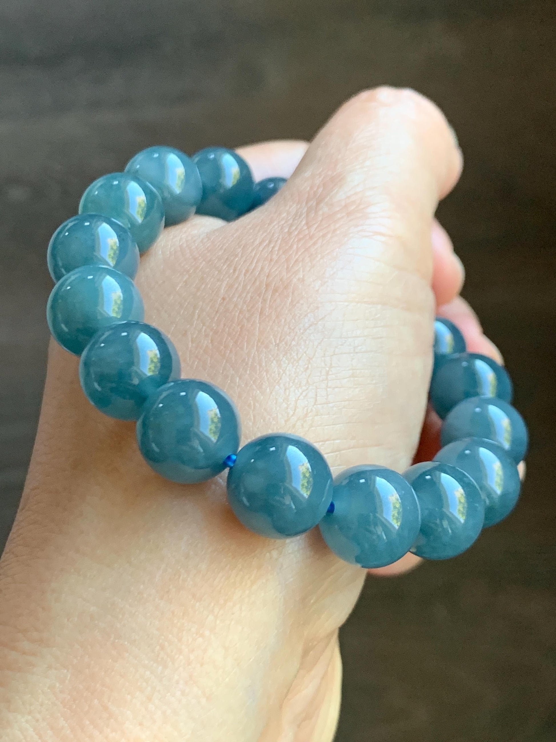 Certified Natural Grade A Guatemalan Icy Translucent Dark Blueberry Jade Jadeite Beaded Bracelet 11.79mm 7.4” 48.42g 天然冰胶危蓝莓紫翡翠圆珠手串 761