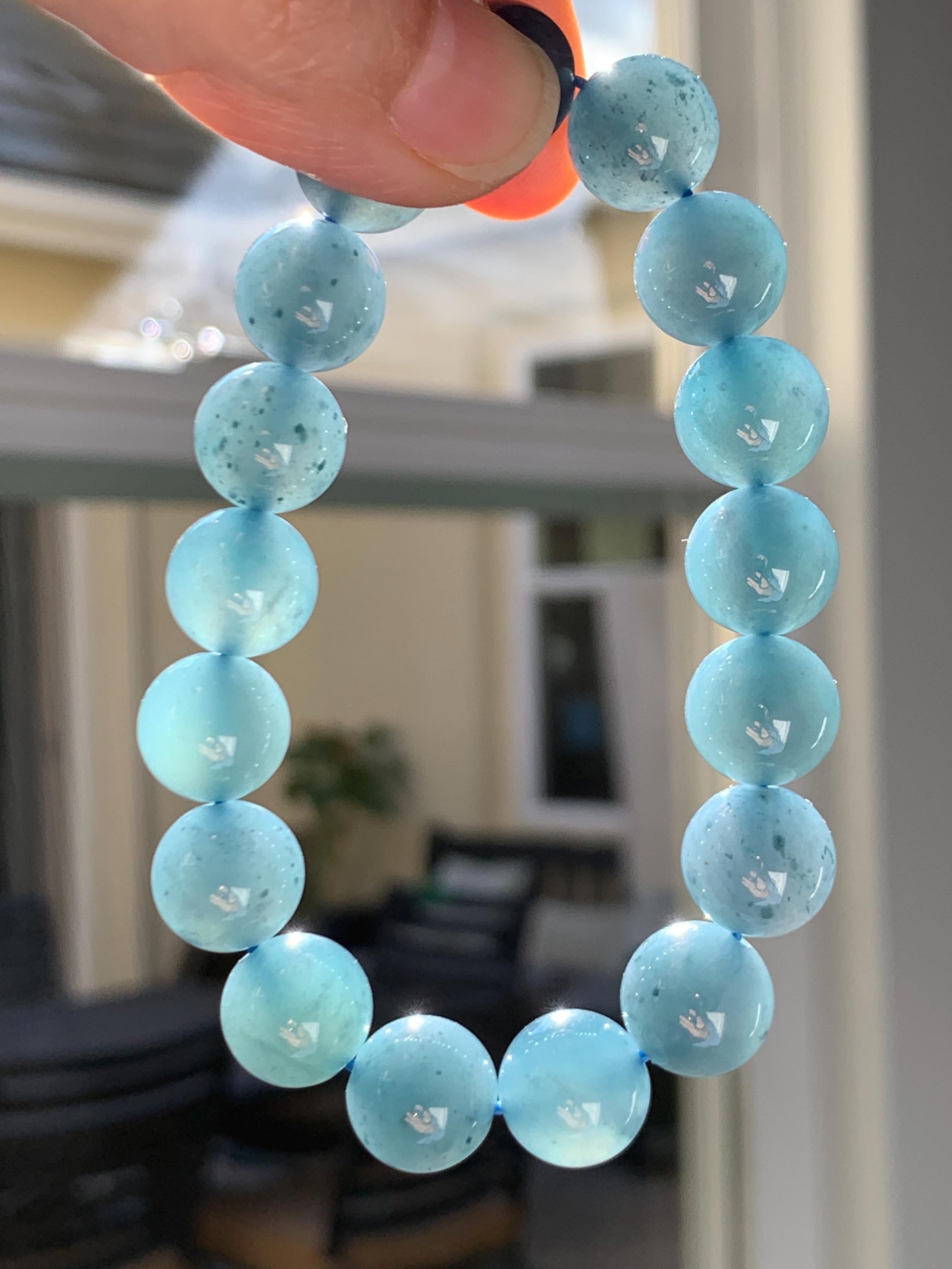 Certified Natural Grade A Guatemalan Icy Translucent Dark Blueberry Jade Jadeite Beaded Bracelet 11.79mm 7.4” 48.42g 天然冰胶危蓝莓紫翡翠圆珠手串 761