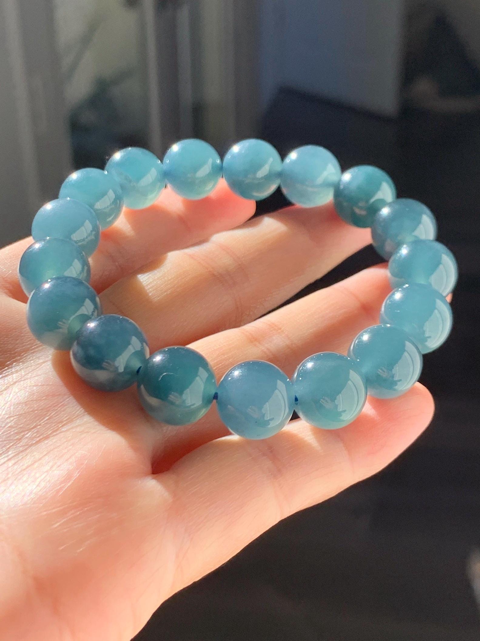 Certified Natural Grade A Guatemalan Icy Translucent Dark Blueberry Jade Jadeite Beaded Bracelet 11.8mm 7.4” 48.69g 天然冰胶危蓝莓紫翡翠圆珠手串 764