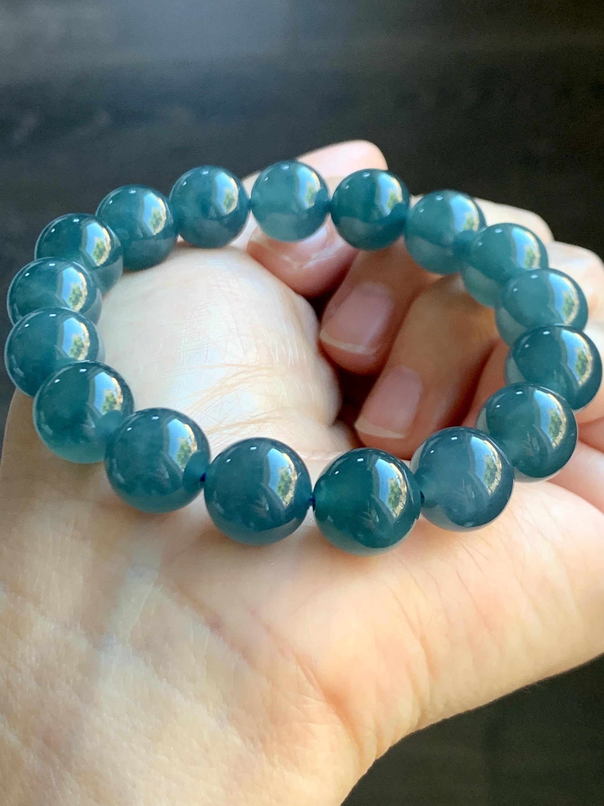 Certified Natural Grade A Guatemalan Icy Translucent Dark Blueberry Jade Jadeite Beaded Bracelet 11.8mm 7.4” 48.69g 天然冰胶危蓝莓紫翡翠圆珠手串 764