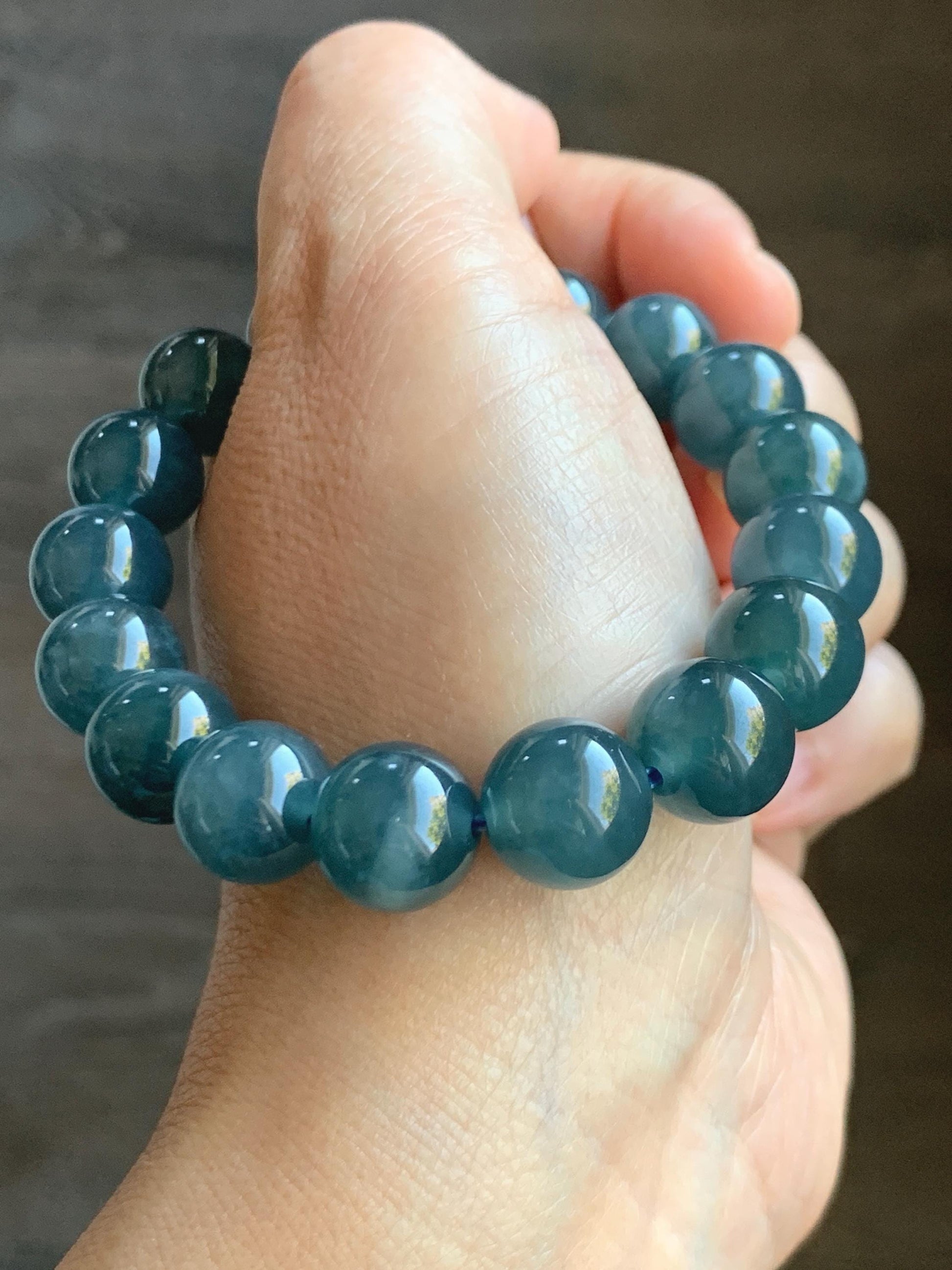 Certified Natural Grade A Guatemalan Icy Translucent Dark Blueberry Jade Jadeite Beaded Bracelet 11.8mm 7.4” 48.69g 天然冰胶危蓝莓紫翡翠圆珠手串 764
