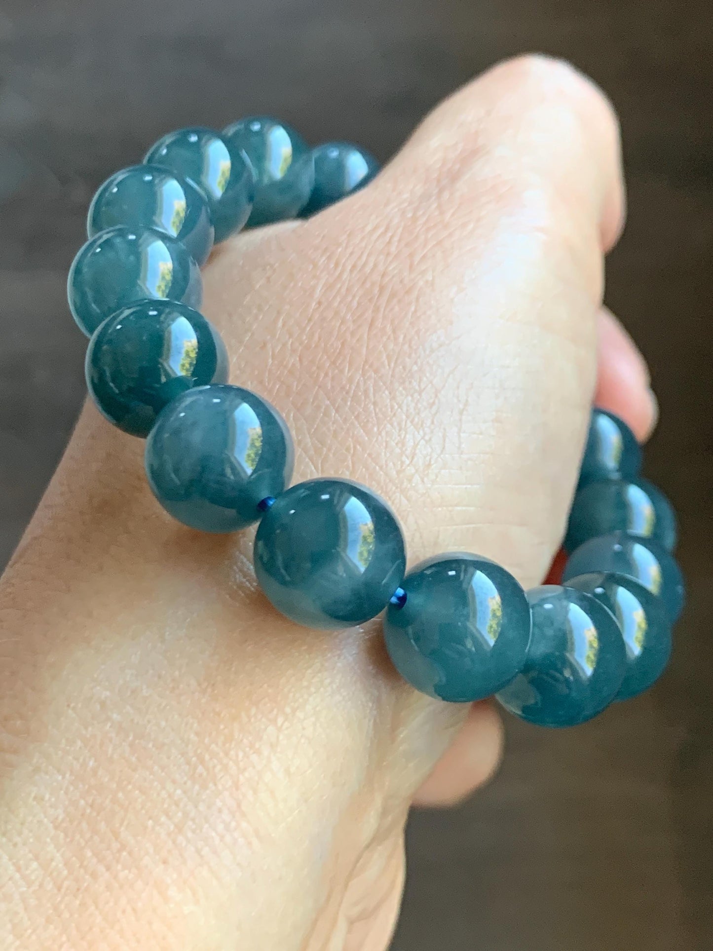 Certified Natural Grade A Guatemalan Icy Translucent Dark Blueberry Jade Jadeite Beaded Bracelet 11.8mm 7.4” 48.69g 天然冰胶危蓝莓紫翡翠圆珠手串 764