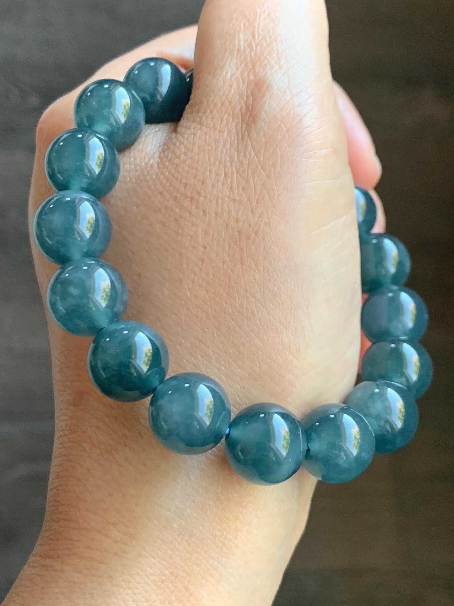 Certified Natural Grade A Guatemalan Icy Translucent Dark Blueberry Jade Jadeite Beaded Bracelet 11.8mm 7.4” 48.69g 天然冰胶危蓝莓紫翡翠圆珠手串 764