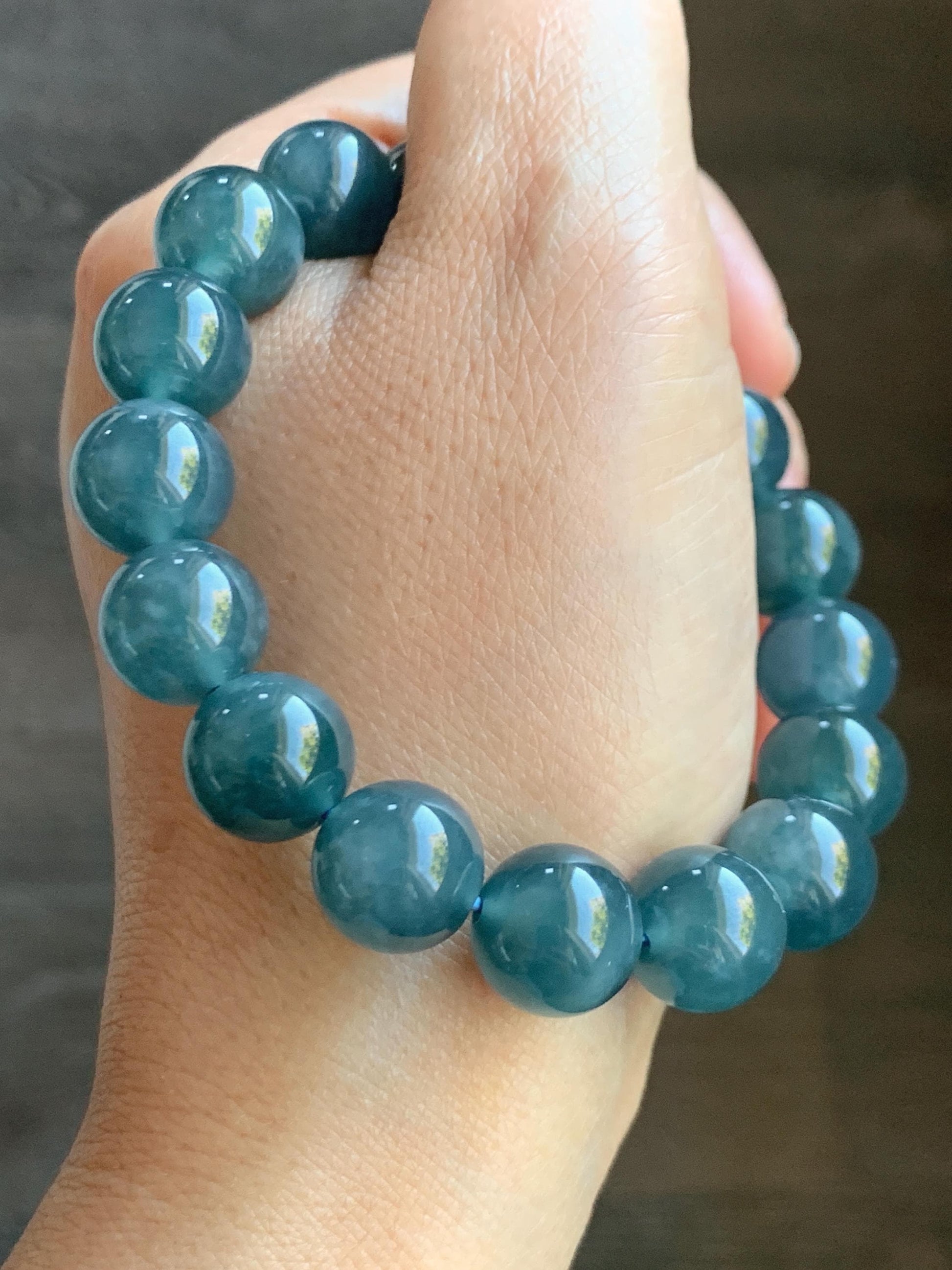 Certified Natural Grade A Guatemalan Icy Translucent Dark Blueberry Jade Jadeite Beaded Bracelet 11.8mm 7.4” 48.69g 天然冰胶危蓝莓紫翡翠圆珠手串 764