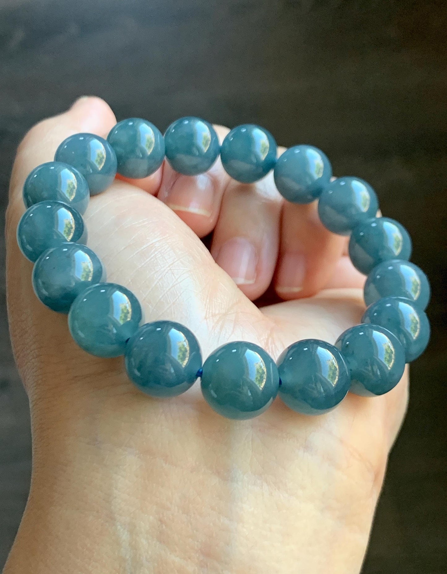 Certified Natural Grade A Guatemalan Icy Translucent Dark Blueberry Jade Jadeite Beaded Bracelet 11.79mm 7.4” 48.42g 天然冰胶危蓝莓紫翡翠圆珠手串 761