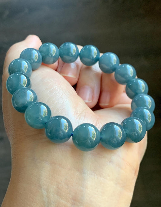 Certified Natural Grade A Guatemalan Icy Translucent Dark Blueberry Jade Jadeite Beaded Bracelet 11.79mm 7.4” 48.42g 天然冰胶危蓝莓紫翡翠圆珠手串 761