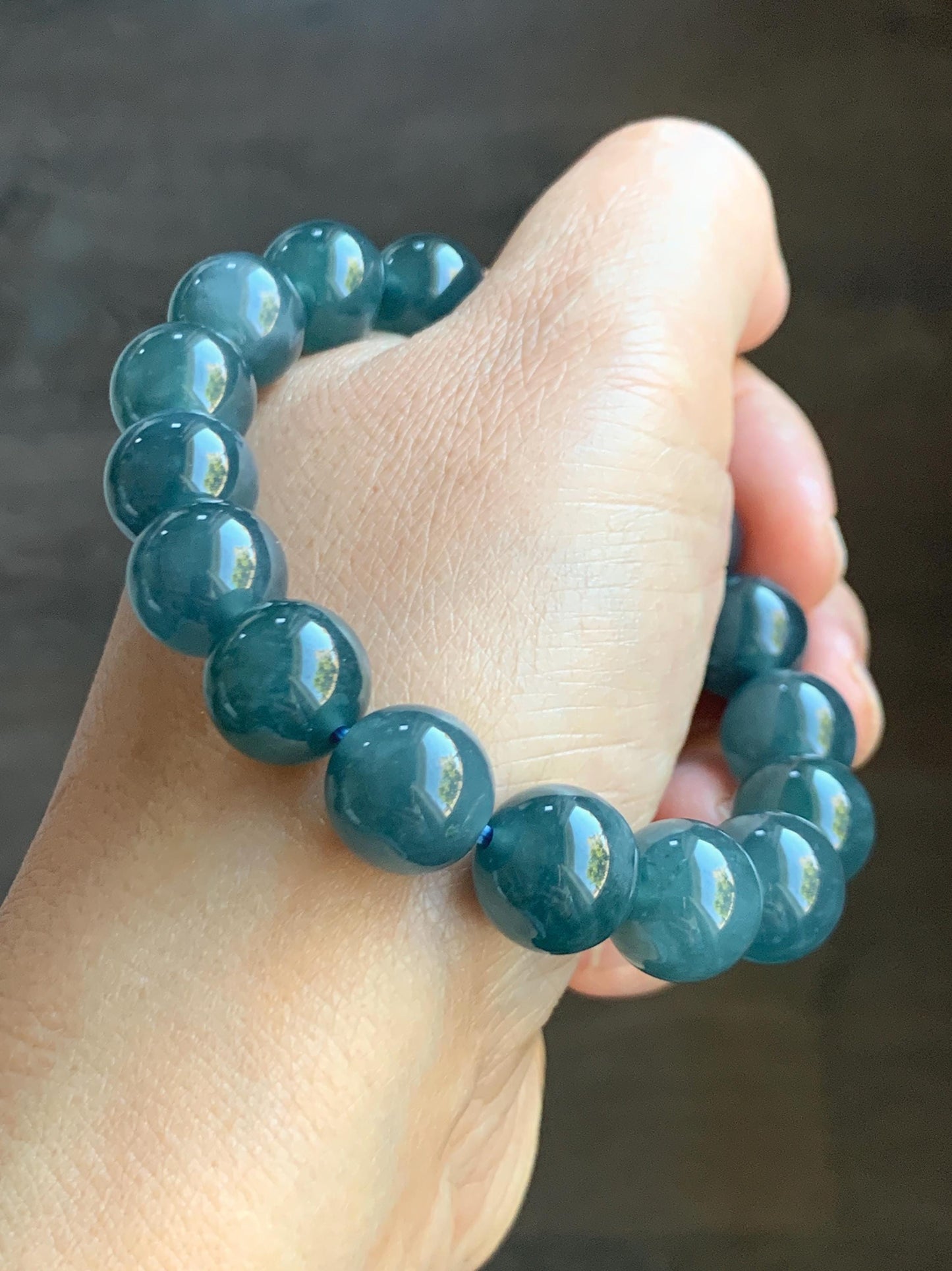 Certified Natural Grade A Guatemalan Icy Translucent Dark Blueberry Jade Jadeite Beaded Bracelet 11.7mm 7.3” 48.43 天然冰胶危蓝莓紫翡翠圆珠手串 763