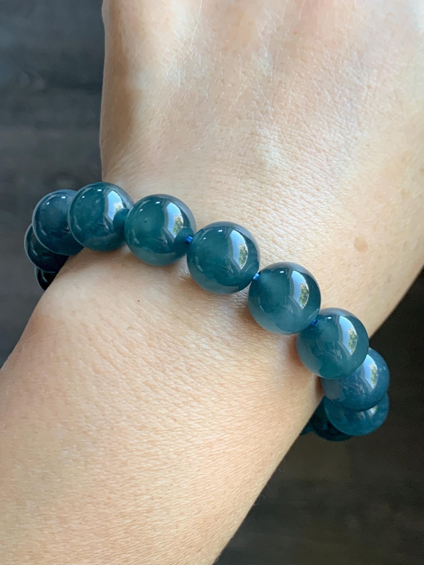 Certified Natural Grade A Guatemalan Icy Translucent Dark Blueberry Jade Jadeite Beaded Bracelet 11.7mm 7.3” 48.43 天然冰胶危蓝莓紫翡翠圆珠手串 763