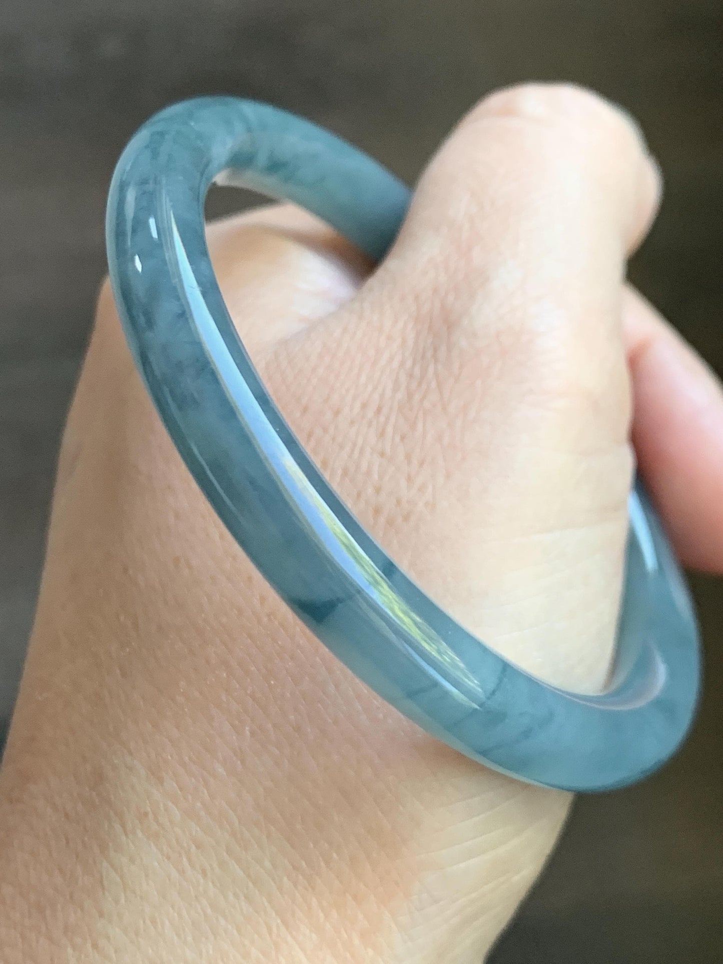 Certified Natural Grade A Guatemalan Icy Translucent Dusty Blue Marbled Jade Jadeite Bangle Bracelet 54.58mm 6.75” 29.8g 天然冰危蓝飘花翡翠圆条手镯 289