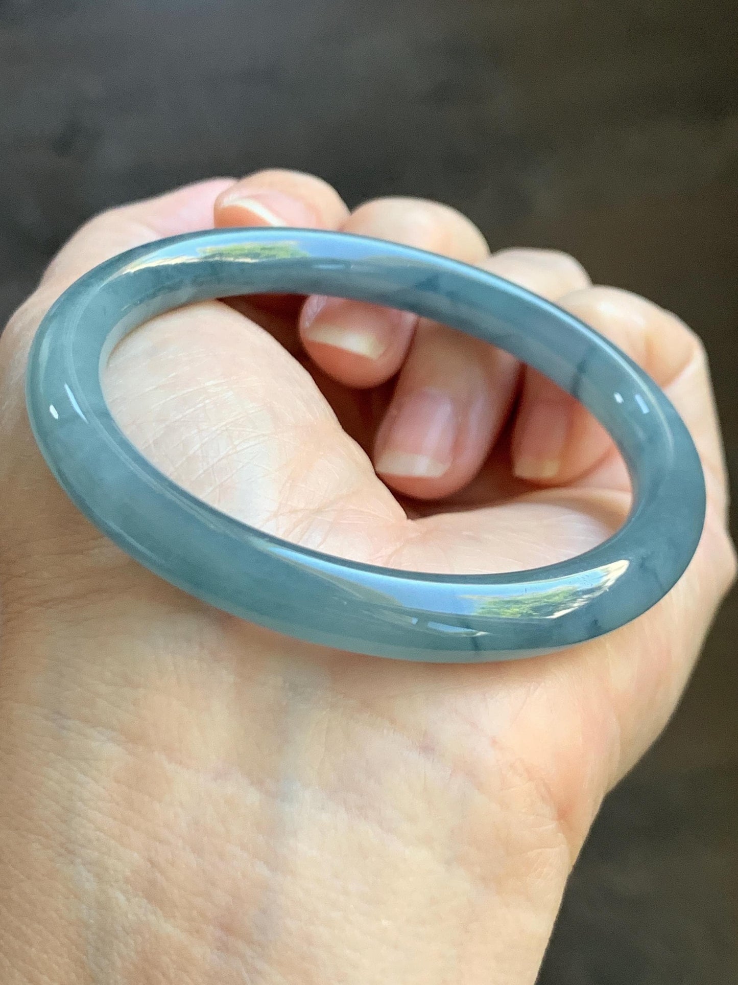 Certified Natural Grade A Guatemalan Icy Translucent Dusty Blue Marbled Jade Jadeite Bangle Bracelet 54.58mm 6.75” 29.8g 天然冰危蓝飘花翡翠圆条手镯 289