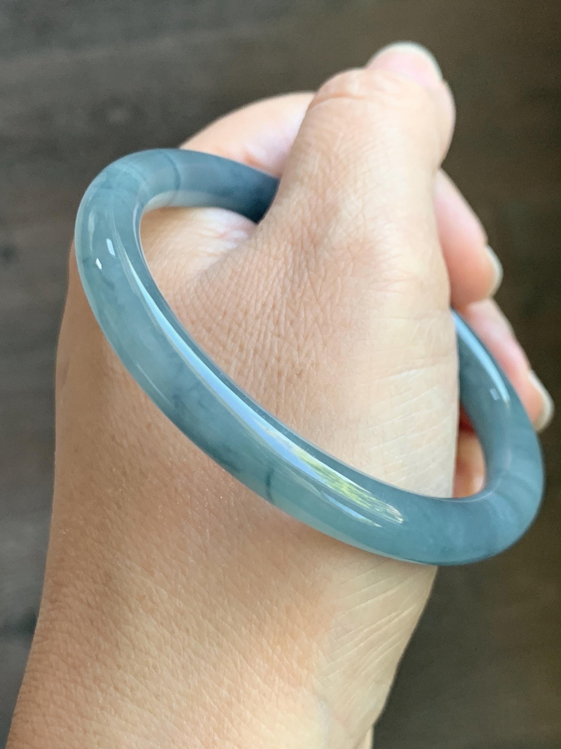 Certified Natural Grade A Guatemalan Icy Translucent Dusty Blue Marbled Jade Jadeite Bangle Bracelet 54.58mm 6.75” 29.8g 天然冰危蓝飘花翡翠圆条手镯 289