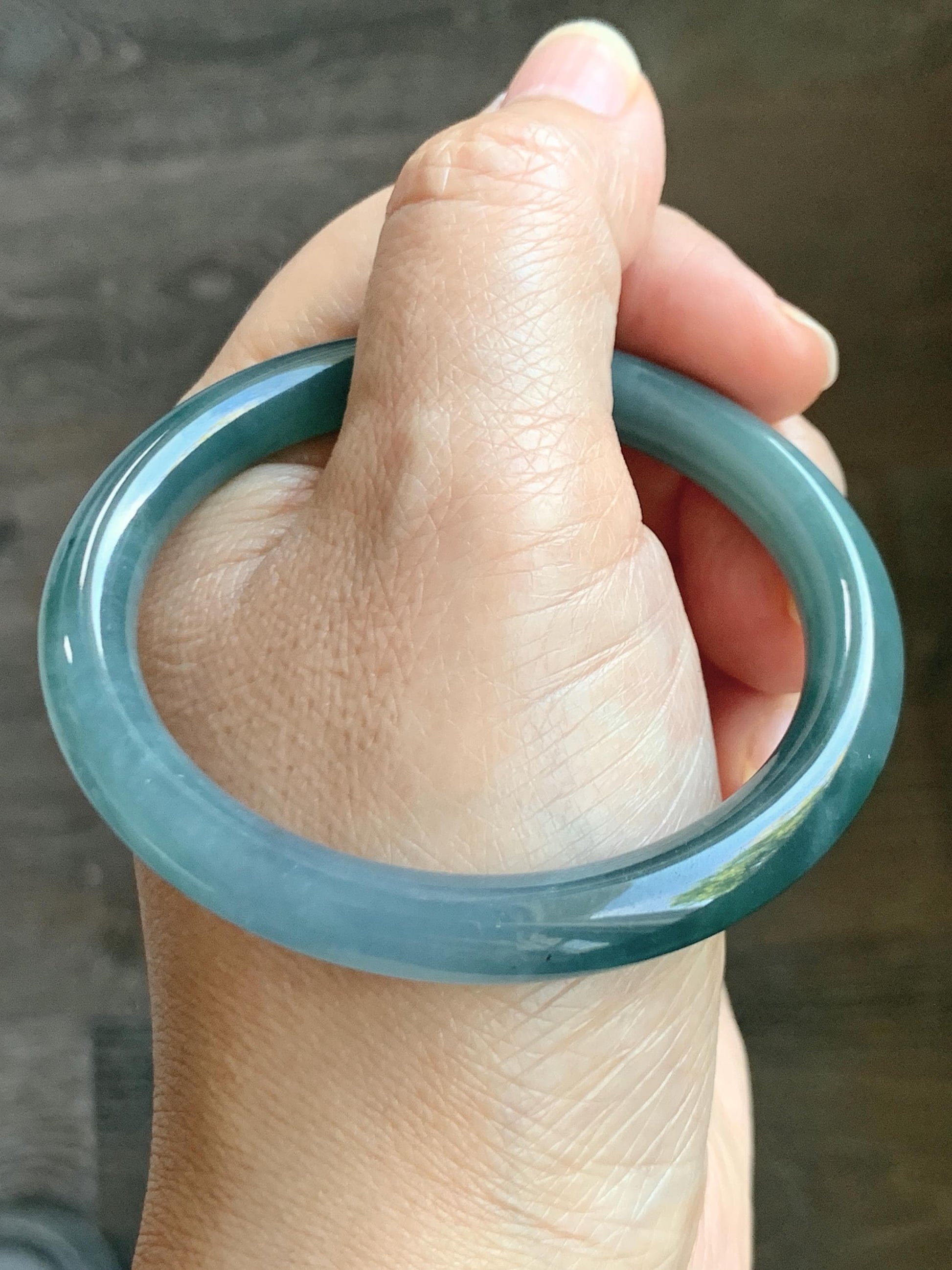 Certified Natural Grade A Guatemalan Icy Translucent Dark Teal Blue Marbled Jade Jadeite Bangle Bracelet 53.5mm 6.6” 30g 天然冰危深蓝飘花翡翠圆条手镯 715