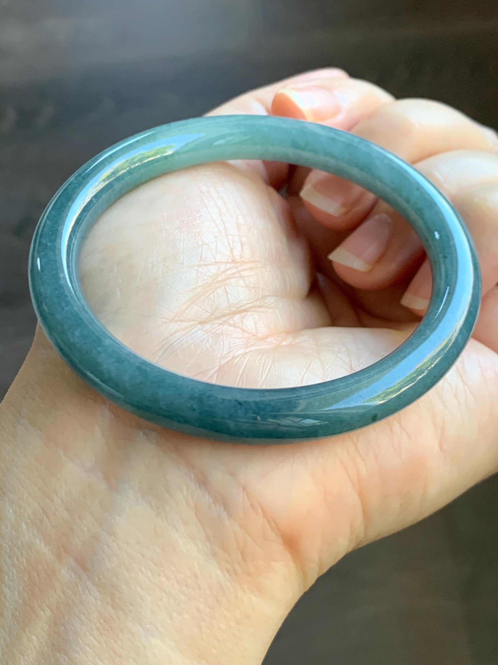 Certified Natural Grade A Guatemalan Icy Translucent Dark Dusty Blue Jade Jadeite Bangle Bracelet 54.9mm 6.79” 30.6g 天然冰危深蓝翡翠圆条手镯 724