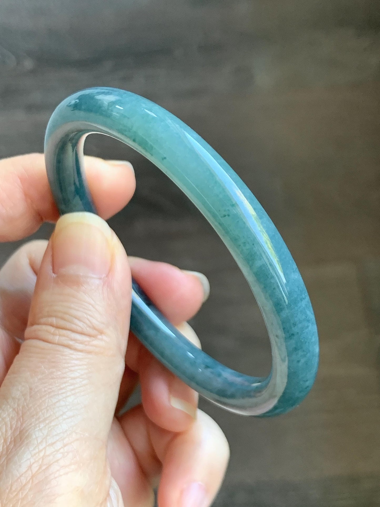 Certified Natural Grade A Guatemalan Icy Translucent Dark Dusty Blue Jade Jadeite Bangle Bracelet 54.9mm 6.79” 30.6g 天然冰危深蓝翡翠圆条手镯 724