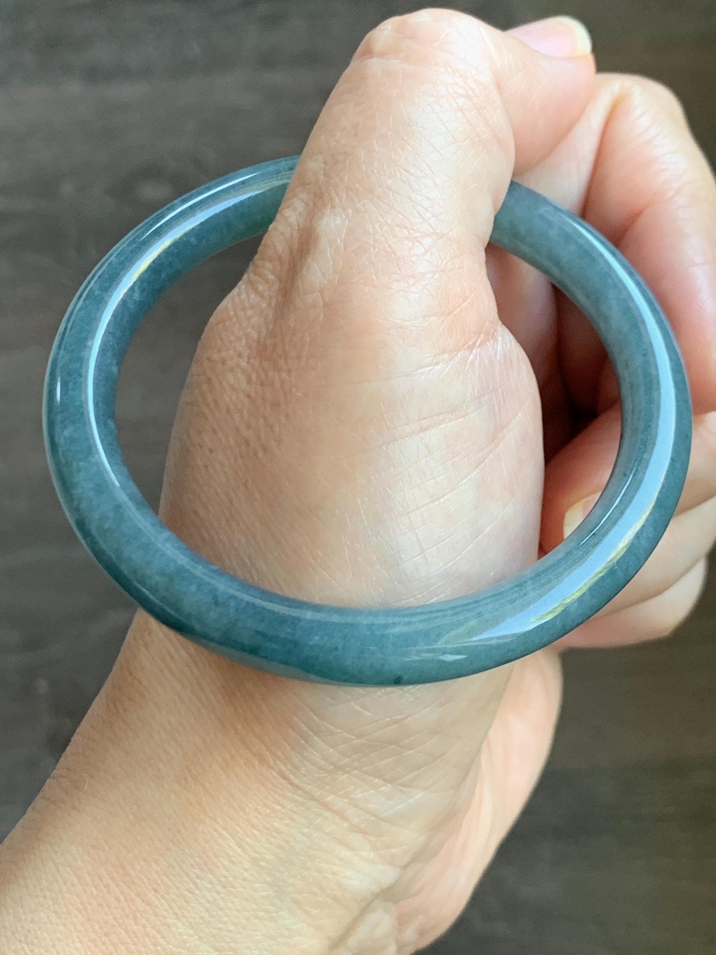 Certified Natural Grade A Guatemalan Icy Translucent Dark Dusty Blue Jade Jadeite Bangle Bracelet 54.9mm 6.79” 30.6g 天然冰危深蓝翡翠圆条手镯 724