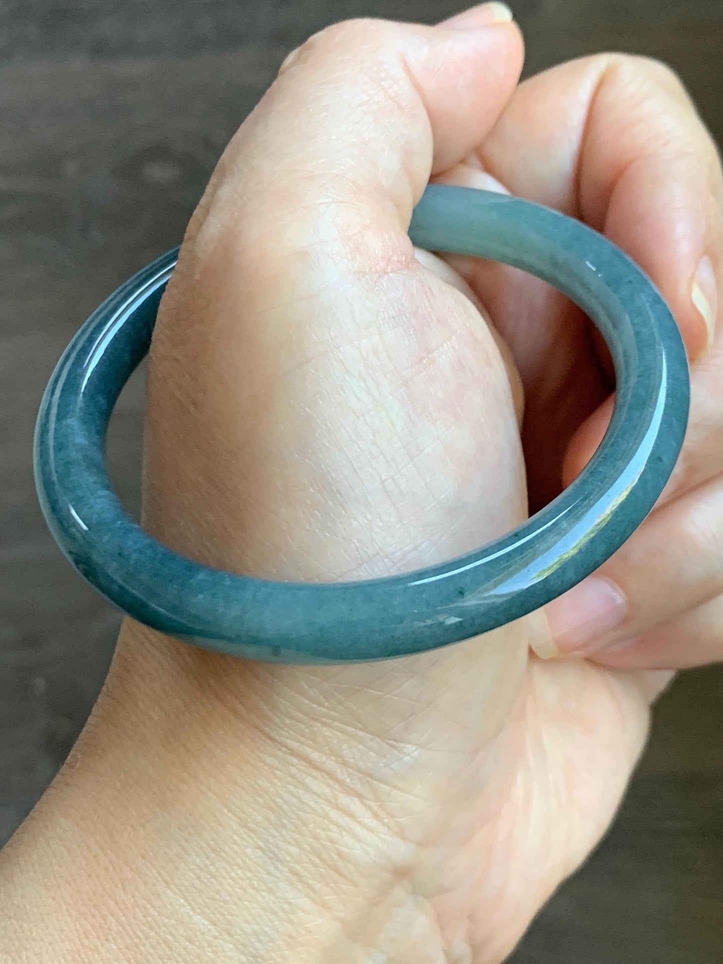Certified Natural Grade A Guatemalan Icy Translucent Dark Dusty Blue Jade Jadeite Bangle Bracelet 54.9mm 6.79” 30.6g 天然冰危深蓝翡翠圆条手镯 724