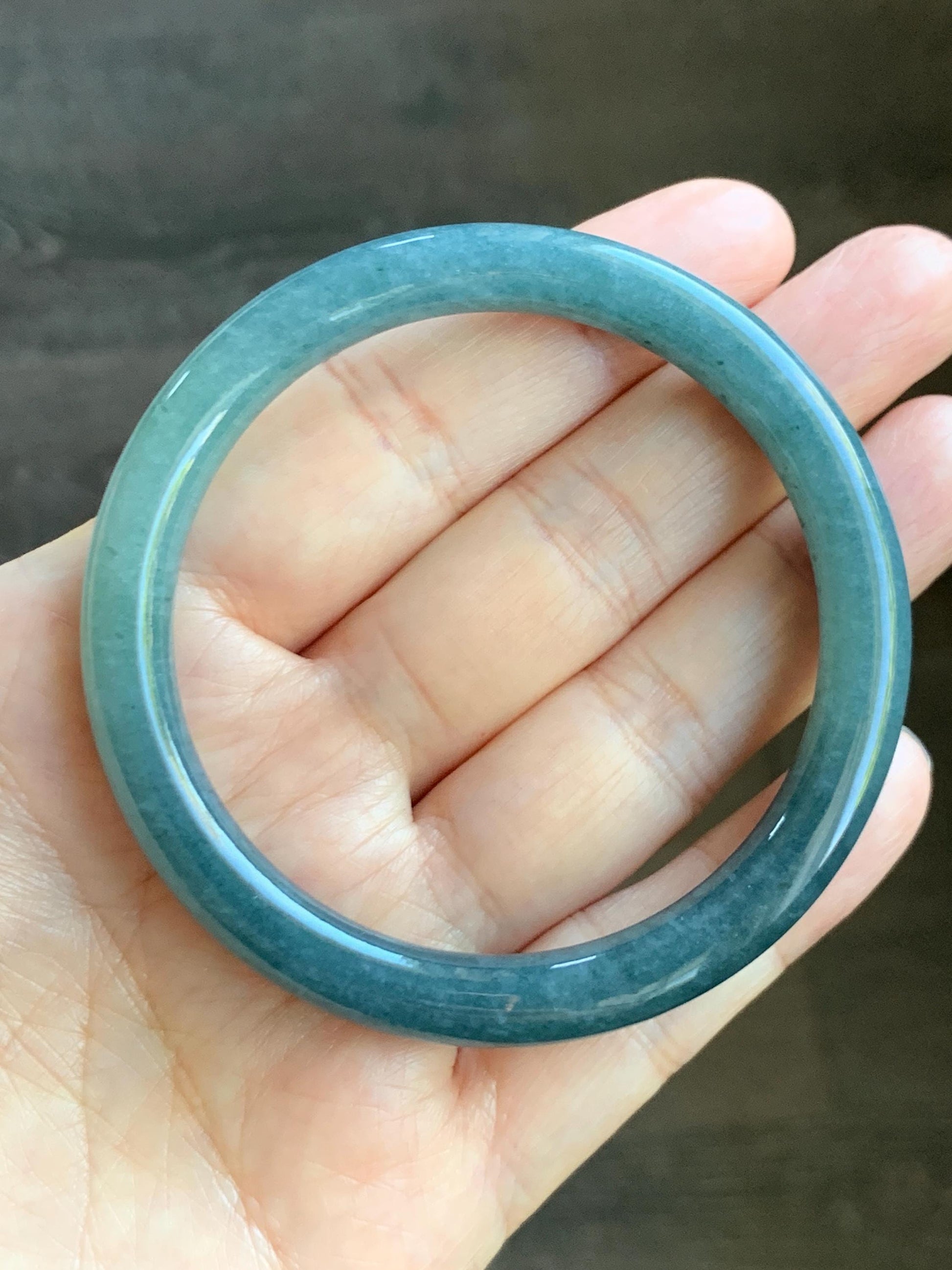 Certified Natural Grade A Guatemalan Icy Translucent Dark Dusty Blue Jade Jadeite Bangle Bracelet 54.9mm 6.79” 30.6g 天然冰危深蓝翡翠圆条手镯 724
