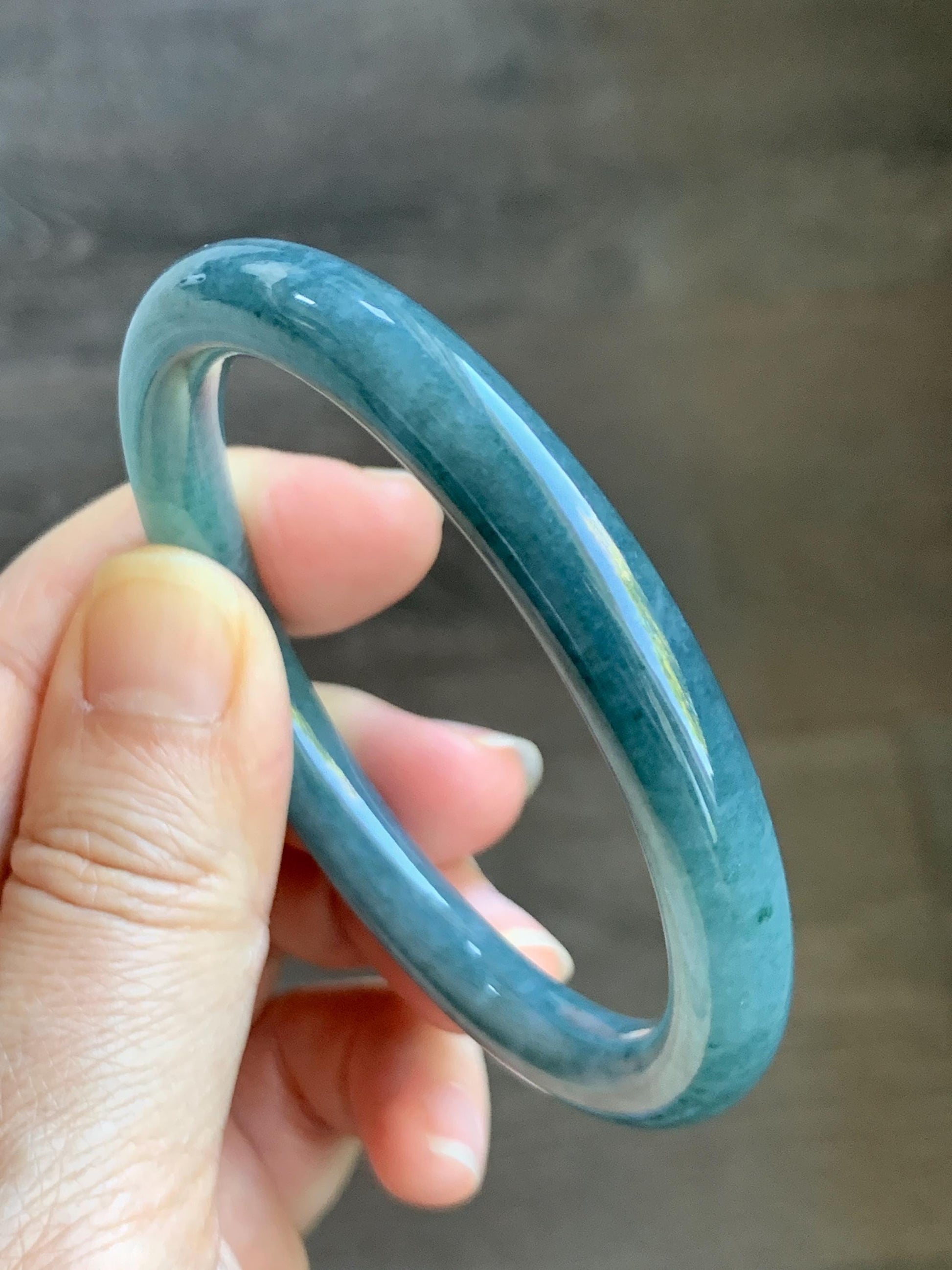 Certified Natural Grade A Guatemalan Icy Translucent Dark Dusty Blue Jade Jadeite Bangle Bracelet 54.9mm 6.79” 30.6g 天然冰危深蓝翡翠圆条手镯 724