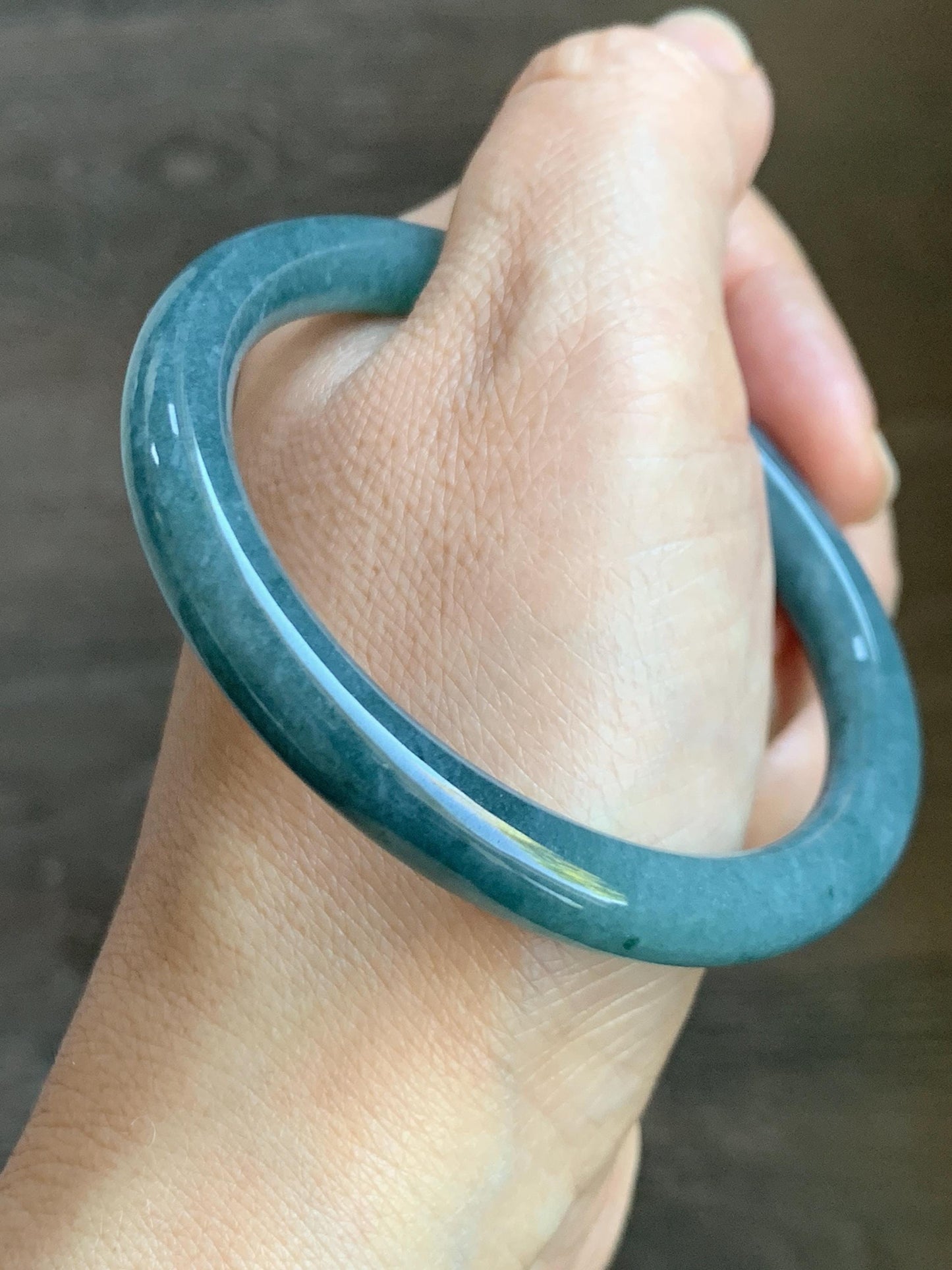 Certified Natural Grade A Guatemalan Icy Translucent Dark Dusty Blue Jade Jadeite Bangle Bracelet 54.9mm 6.79” 30.6g 天然冰危深蓝翡翠圆条手镯 724