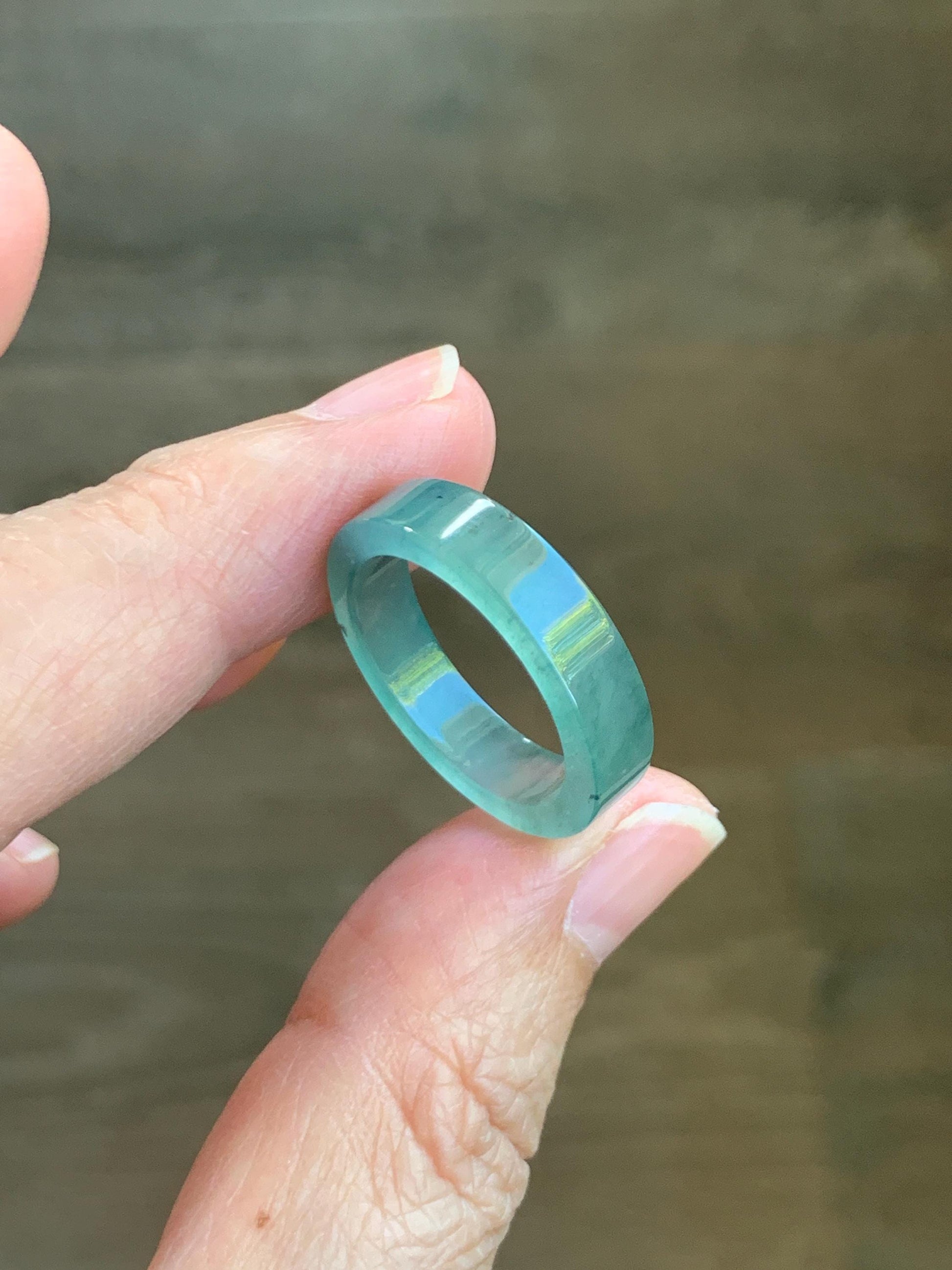 Natural Grade A Guatemalan Icy Highly Translucent Light Green Jade Jadeite Square Edged Band Ring Size 8.5 US 天然冰危晴绿翡翠角戒戒圈 LLJ180A