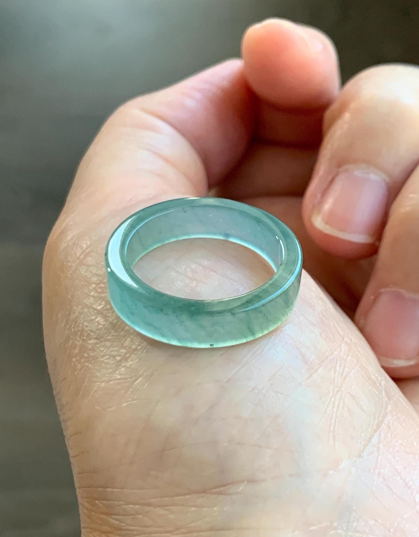 Natural Grade A Guatemalan Icy Highly Translucent Light Green Jade Jadeite Square Edged Band Ring Size 8.5 US 天然冰危晴绿翡翠角戒戒圈 LLJ180A