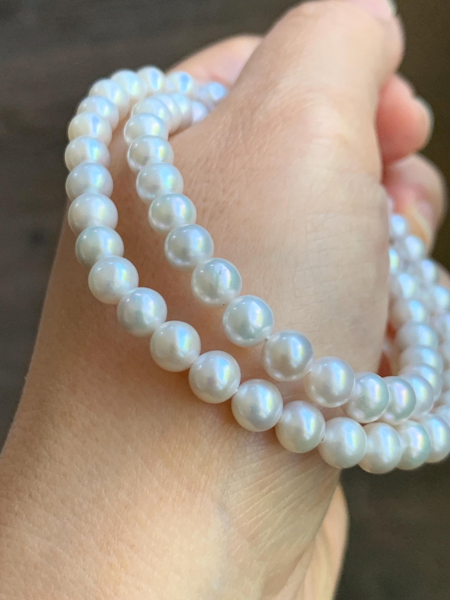 Natural Freshwater All-Nacre Metallica White Round Pearls Beaded Necklace Sterling Silver 5.7-6mm 16.5”-17” 18g 天然淡水无核白珍珠项链 WHZ560A