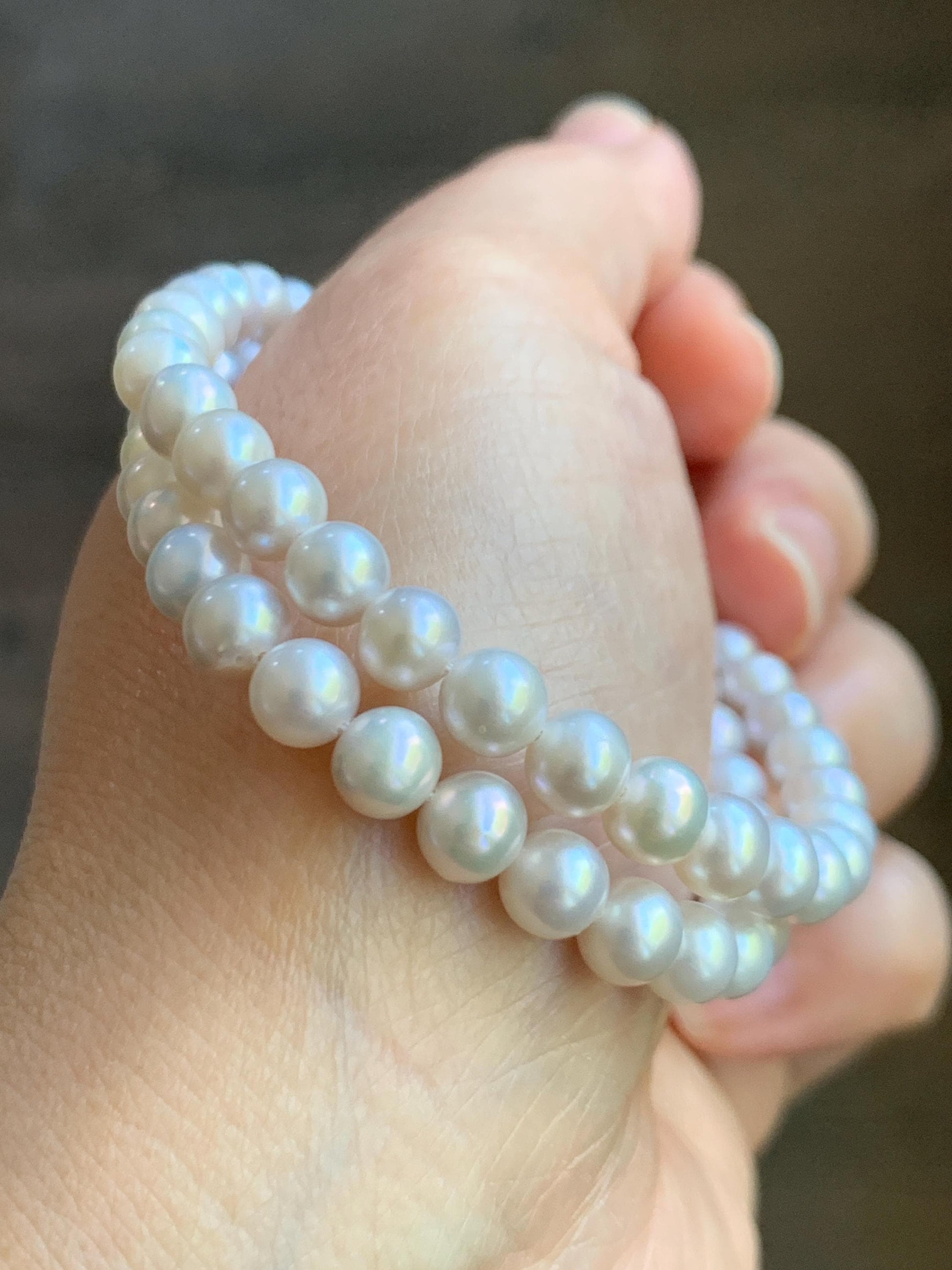 Natural Freshwater All-Nacre Metallica White Round Pearls Beaded Necklace Sterling Silver 5.7-6mm 16.5”-17” 18g 天然淡水无核白珍珠项链 WHZ560A