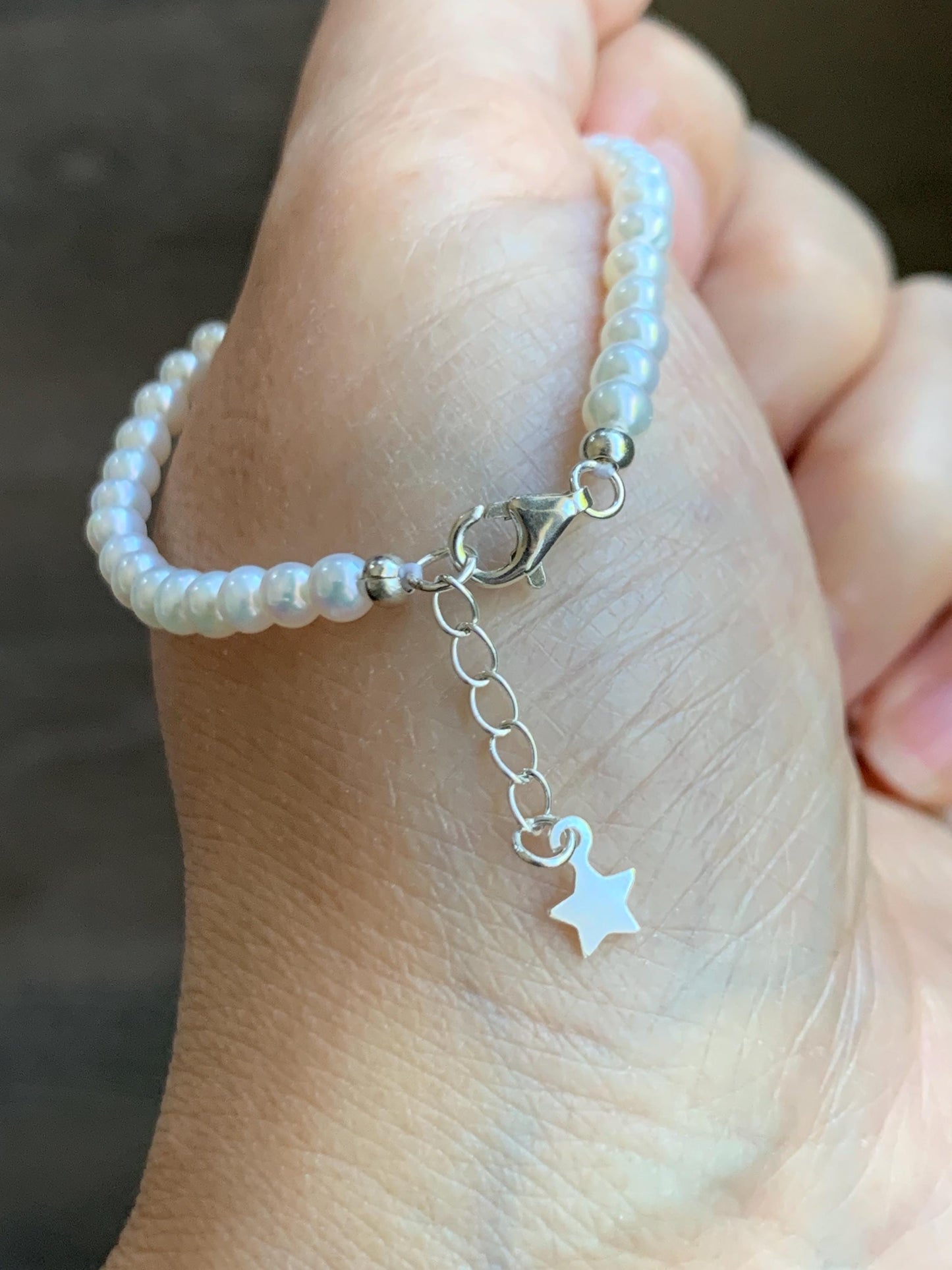 Natural Freshwater All-Nacre Metallica White Mini Round Pearls Beaded Necklace Sterling Silver 4-4.16mm 16”-16.75” 9g 天然淡水无核白珍珠项链 MWHZ560A