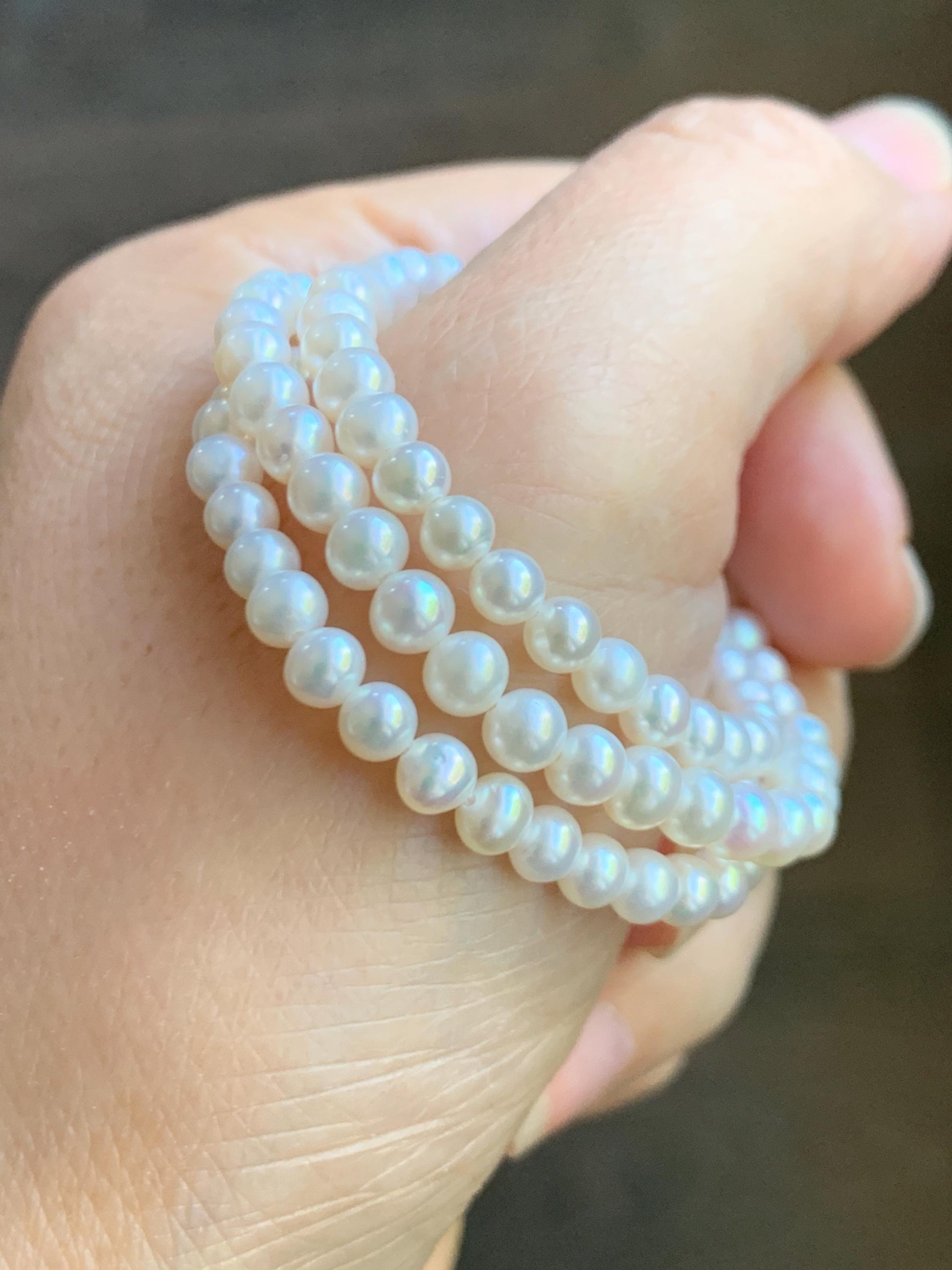 Natural Freshwater All-Nacre Metallica White Mini Round Pearls Beaded Necklace Sterling Silver 4-4.7mm 15.75”-16.5” 10g 天然淡水无核白珍珠项链 MWHZ560B