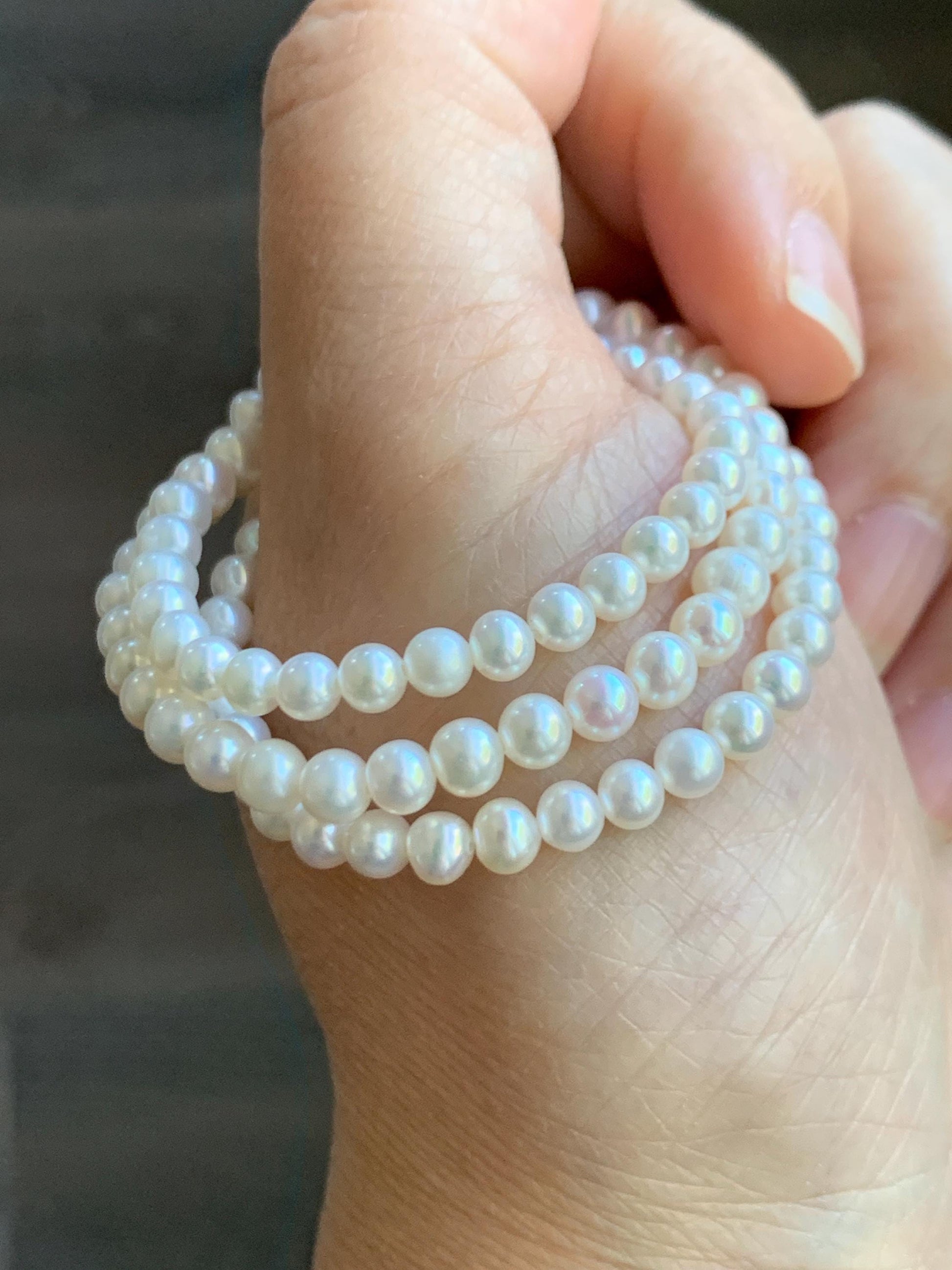 Natural Freshwater All-Nacre Metallica White Mini Round Pearls Beaded Necklace Sterling Silver 4-4.7mm 15.75”-16.5” 10g 天然淡水无核白珍珠项链 MWHZ560B