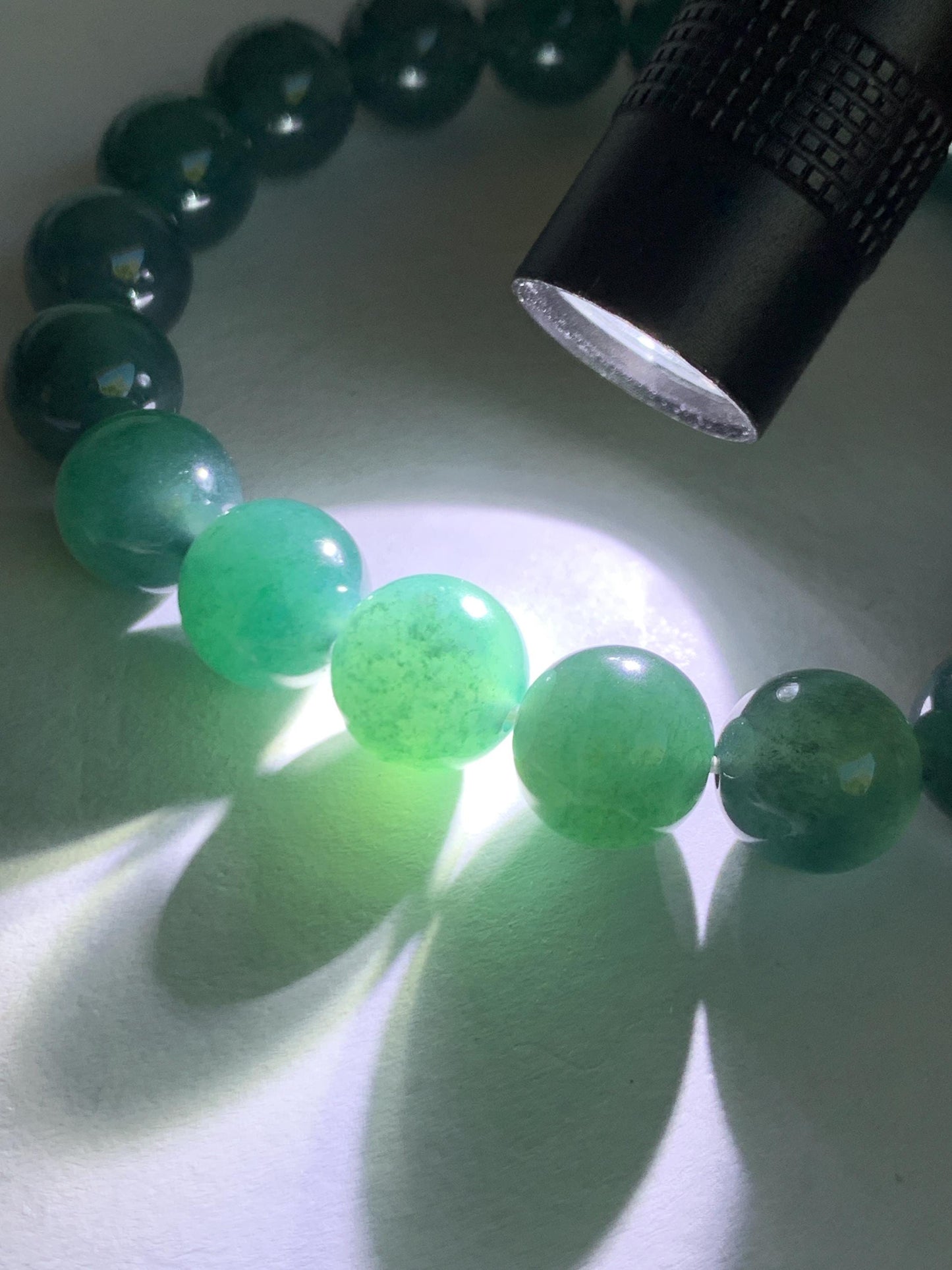 Natural Guatemalan Grade A Icy Translucent Gelatinous Dark Teal Green Jade Jadeite Beaded Bracelet 9.8mm 7.25” 33g 天然冰危深蓝绿翡翠圆珠手串 SWL188