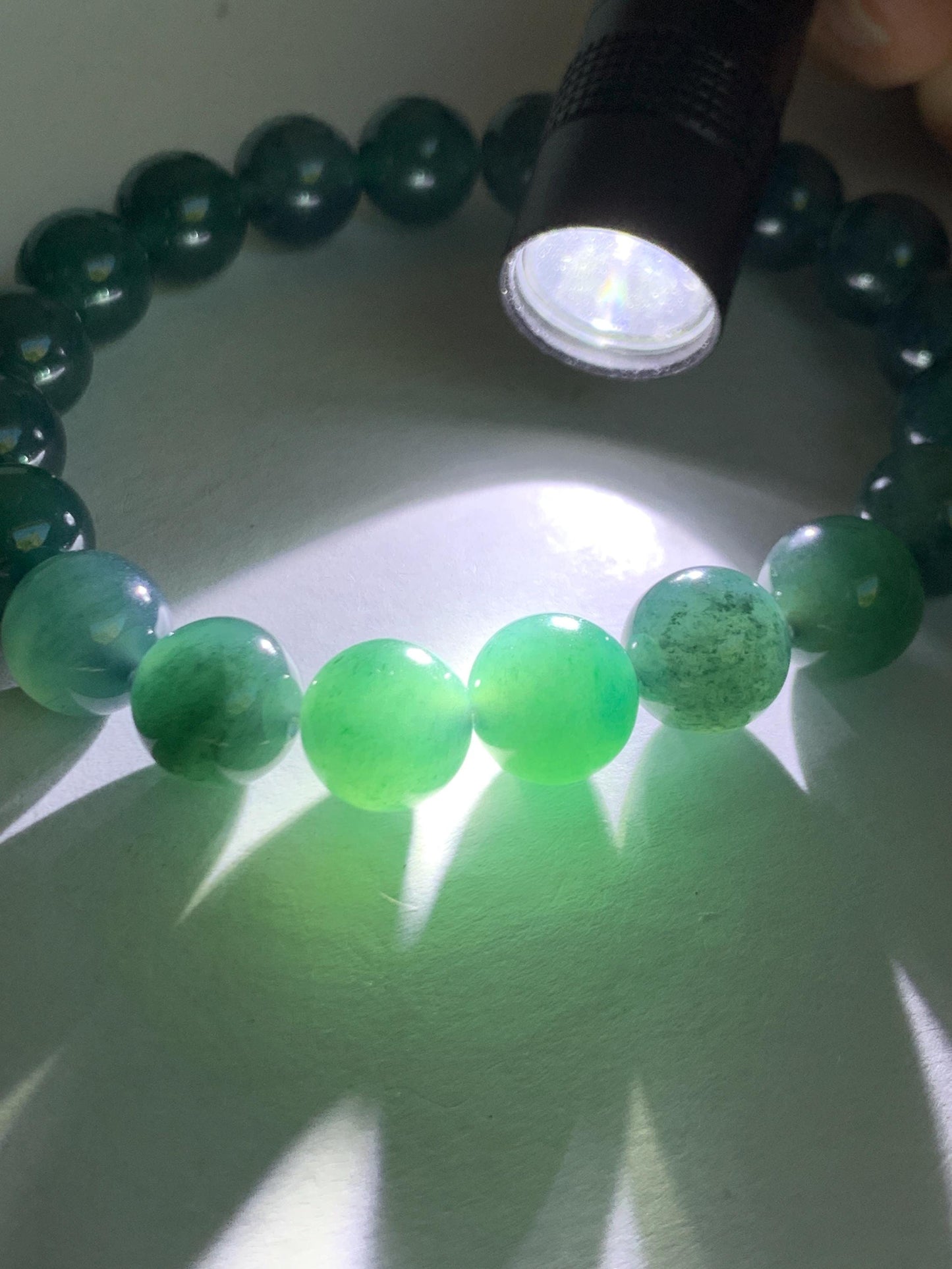 Natural Guatemalan Grade A Icy Translucent Gelatinous Dark Teal Green Jade Jadeite Beaded Bracelet 9.8mm 7.25” 33g 天然冰危深蓝绿翡翠圆珠手串 SWL188