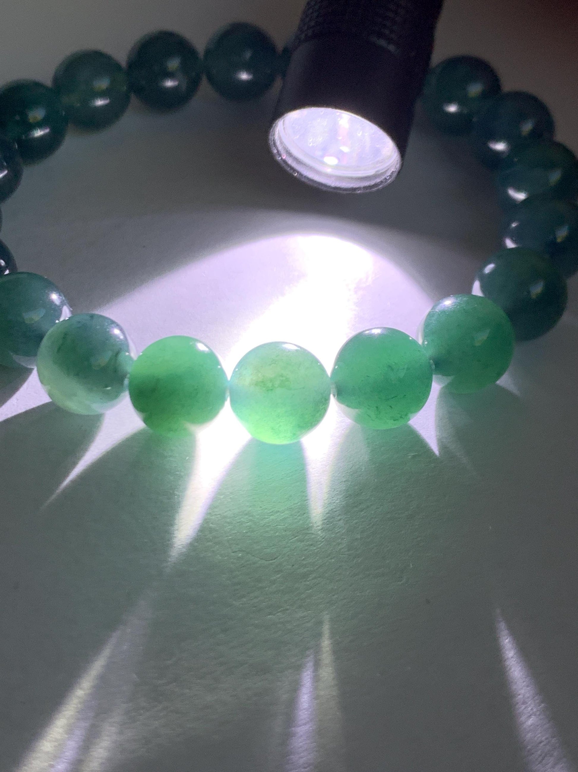Natural Guatemalan Grade A Icy Translucent Gelatinous Dark Teal Green Jade Jadeite Beaded Bracelet 9.8mm 7.25” 33g 天然冰危深蓝绿翡翠圆珠手串 SWL188