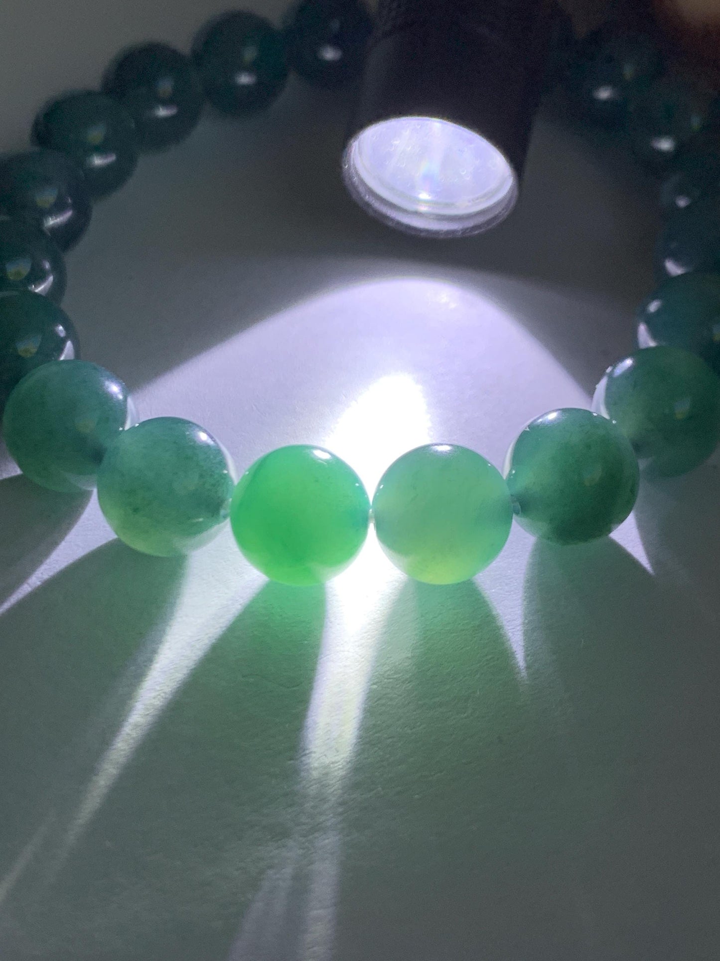 Natural Guatemalan Grade A Icy Translucent Gelatinous Dark Teal Green Jade Jadeite Beaded Bracelet 9.8mm 7.25” 33g 天然冰危深蓝绿翡翠圆珠手串 SWL188