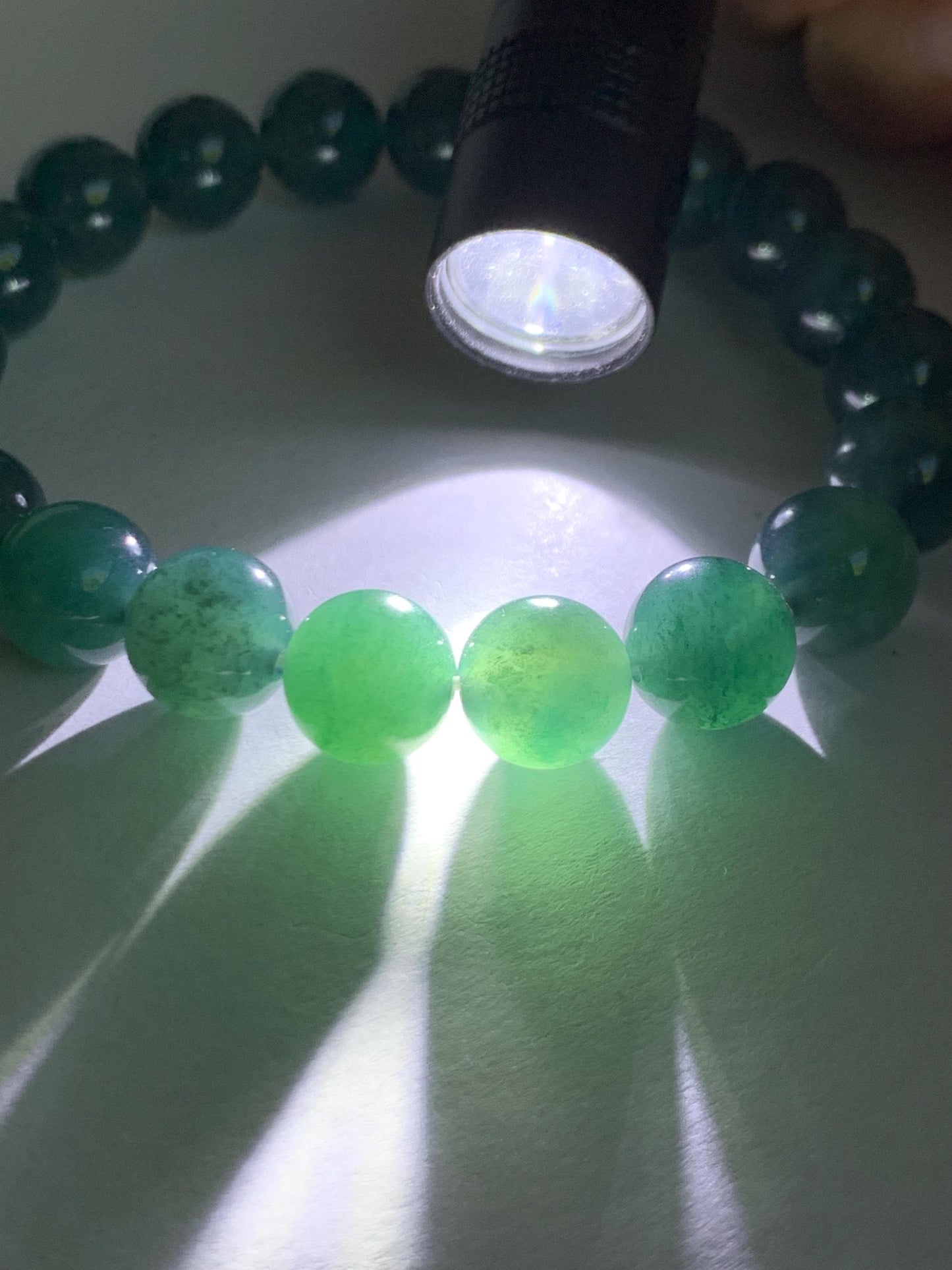 Natural Guatemalan Grade A Icy Translucent Gelatinous Dark Teal Green Jade Jadeite Beaded Bracelet 9.8mm 7.25” 33g 天然冰危深蓝绿翡翠圆珠手串 SWL188