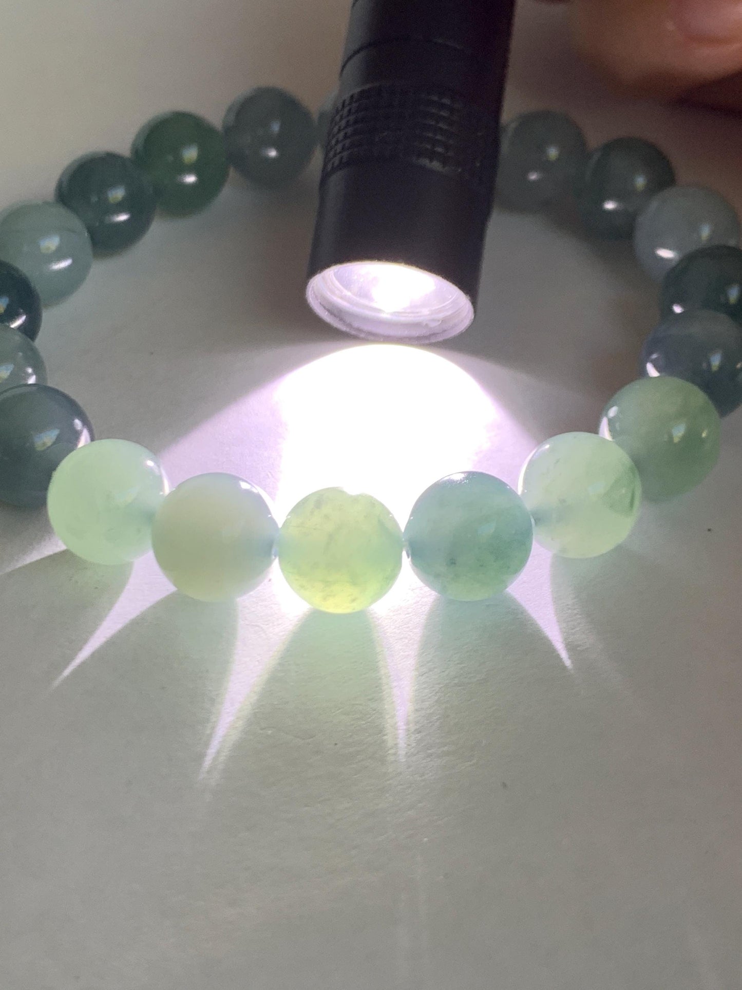 Natural Grade A Guatemalan Icy Highly Translucent Gelatinous Multicolored Jade Jadeite Beaded Bracelet 9.6mm 7” 30g 天然老种冰危蓝水多宝翡翠手串 DWDB240