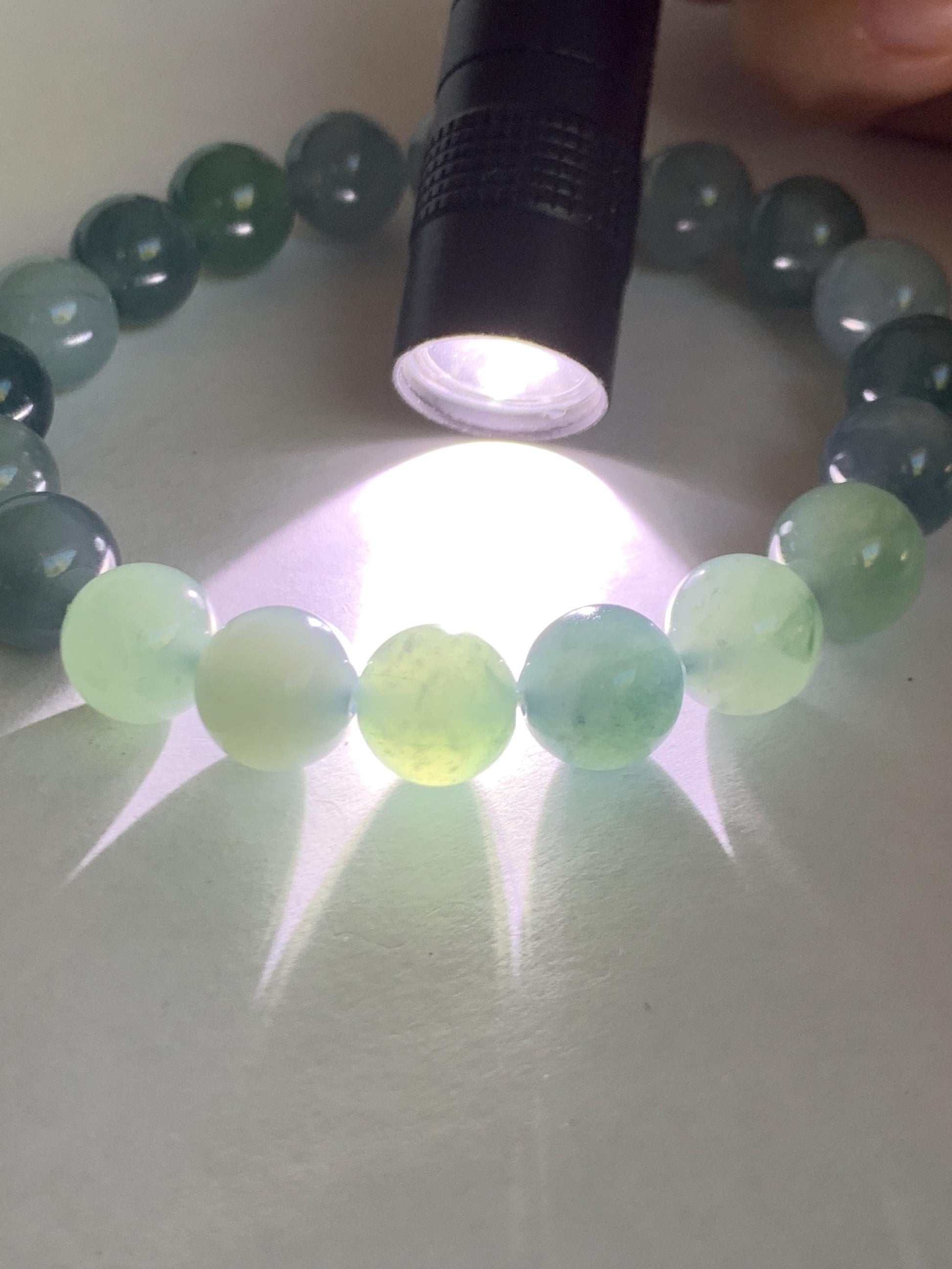 Natural Grade A Guatemalan Icy Highly Translucent Gelatinous Multicolored Jade Jadeite Beaded Bracelet 9.6mm 7” 30g 天然老种冰危蓝水多宝翡翠手串 DWDB240