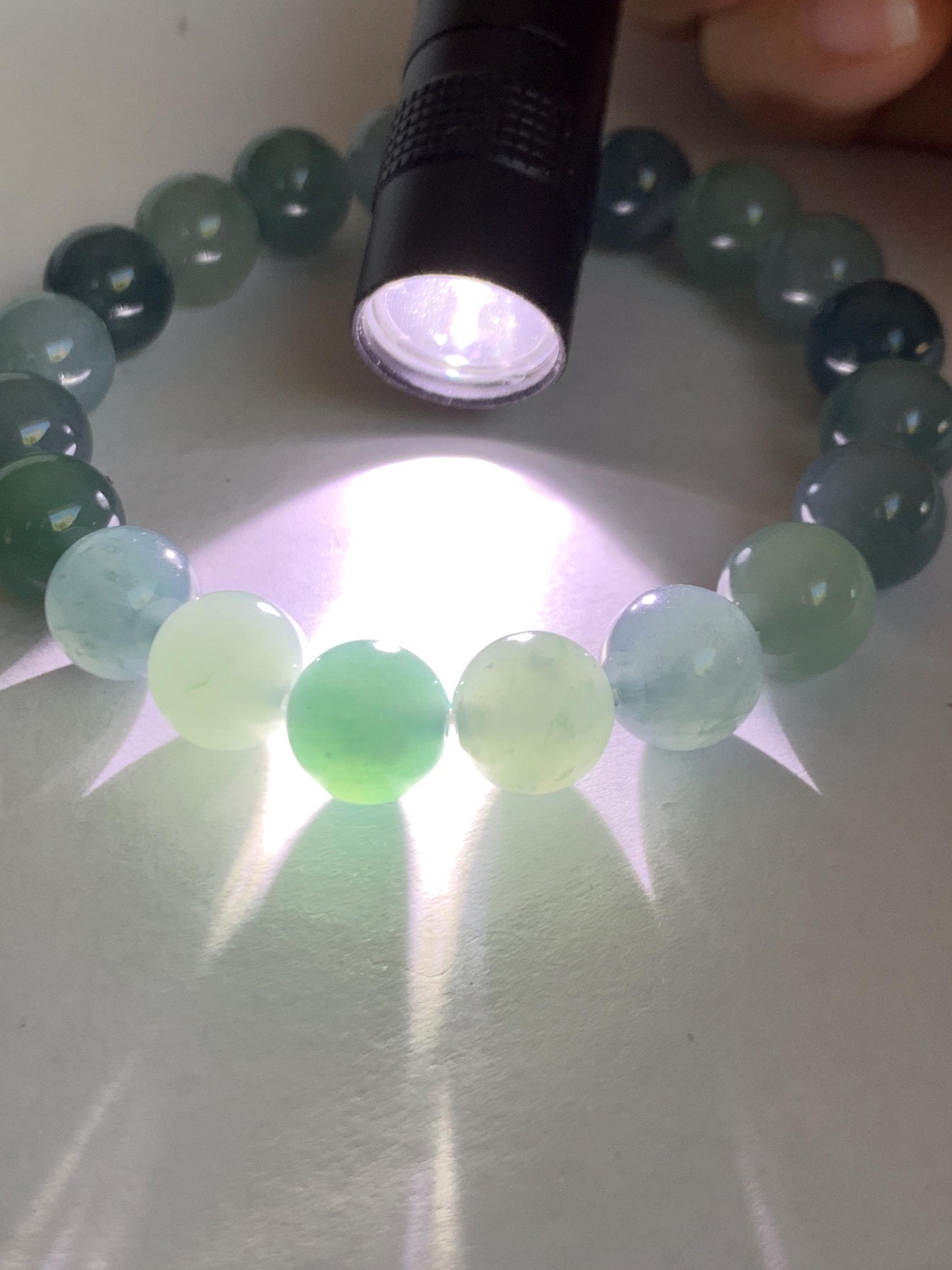 Natural Grade A Guatemalan Icy Highly Translucent Gelatinous Multicolored Jade Jadeite Beaded Bracelet 9.6mm 7” 30g 天然老种冰危蓝水多宝翡翠手串 DWDB240