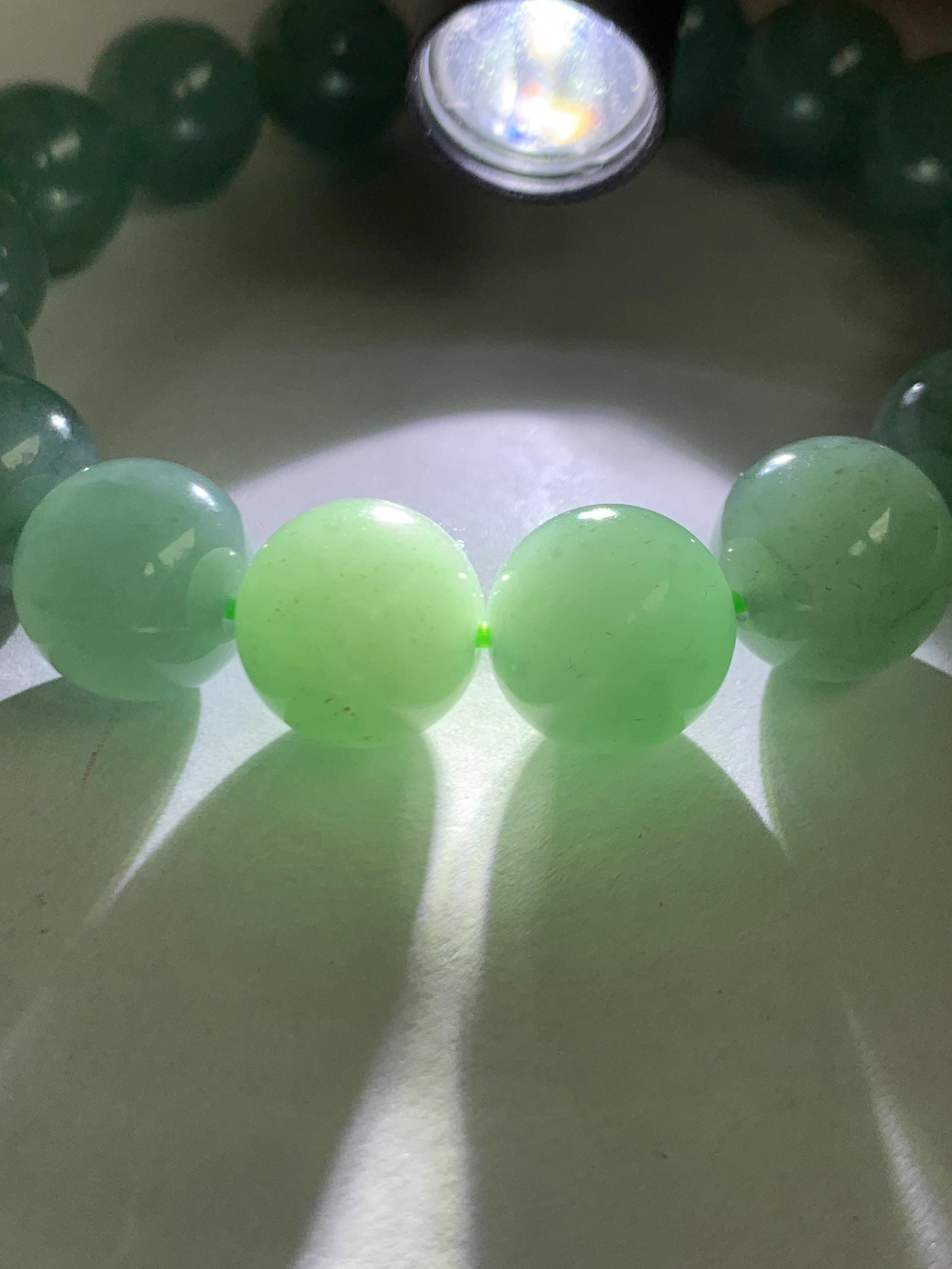 Natural Grade A Guatemalan Icy Translucent Light Teal Green Jade Jadeite Large Beads Beaded Bracelet 11.9mm 7.5” 49g 天然冰危浅蓝绿翡翠圆珠手串 WDQ550B