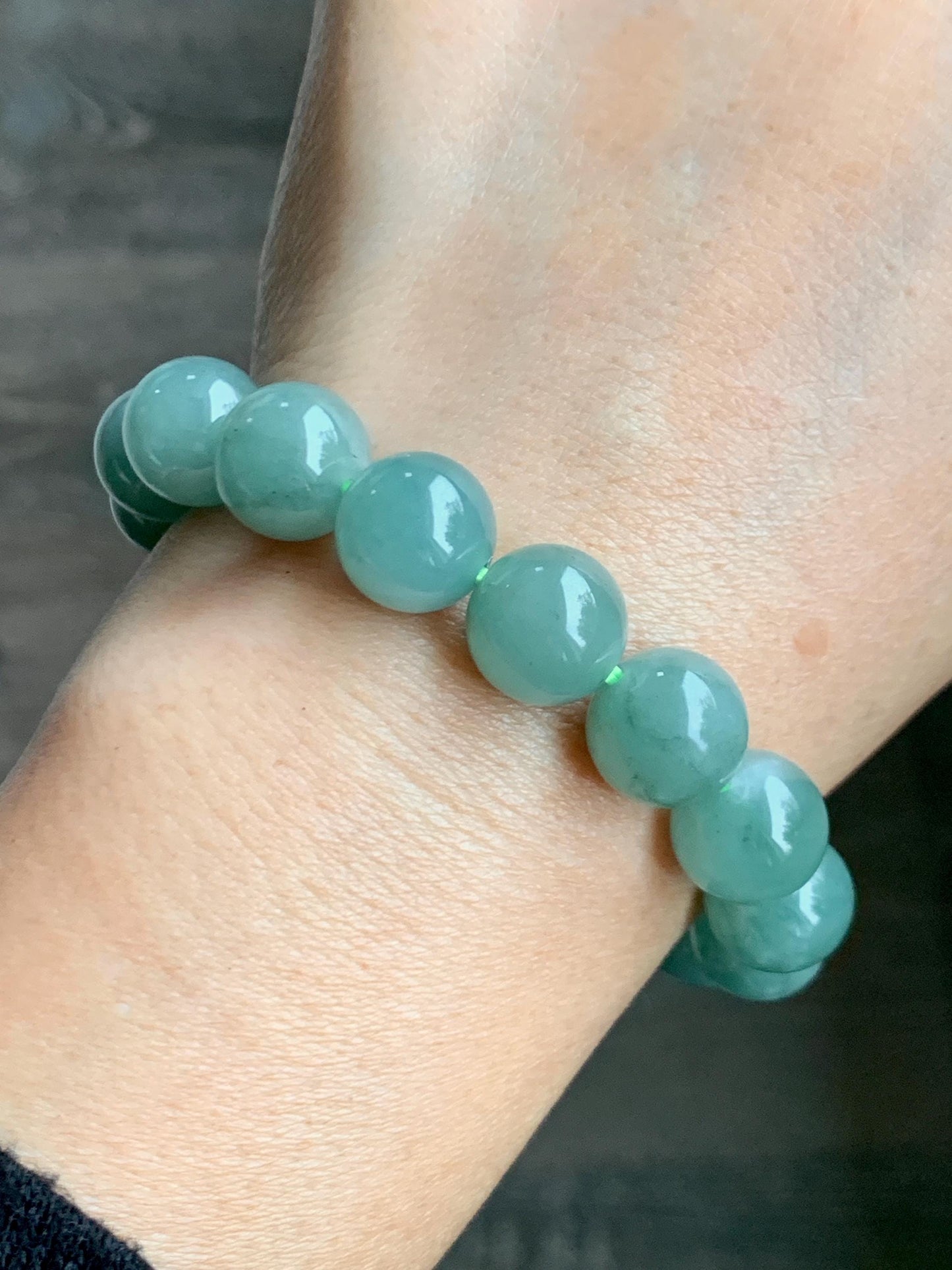 Natural Grade A Guatemalan Icy Translucent Light Teal Green Jade Jadeite Large Beads Beaded Bracelet 11.9mm 7.5” 49g 天然冰危浅蓝绿翡翠圆珠手串 WDQ550B