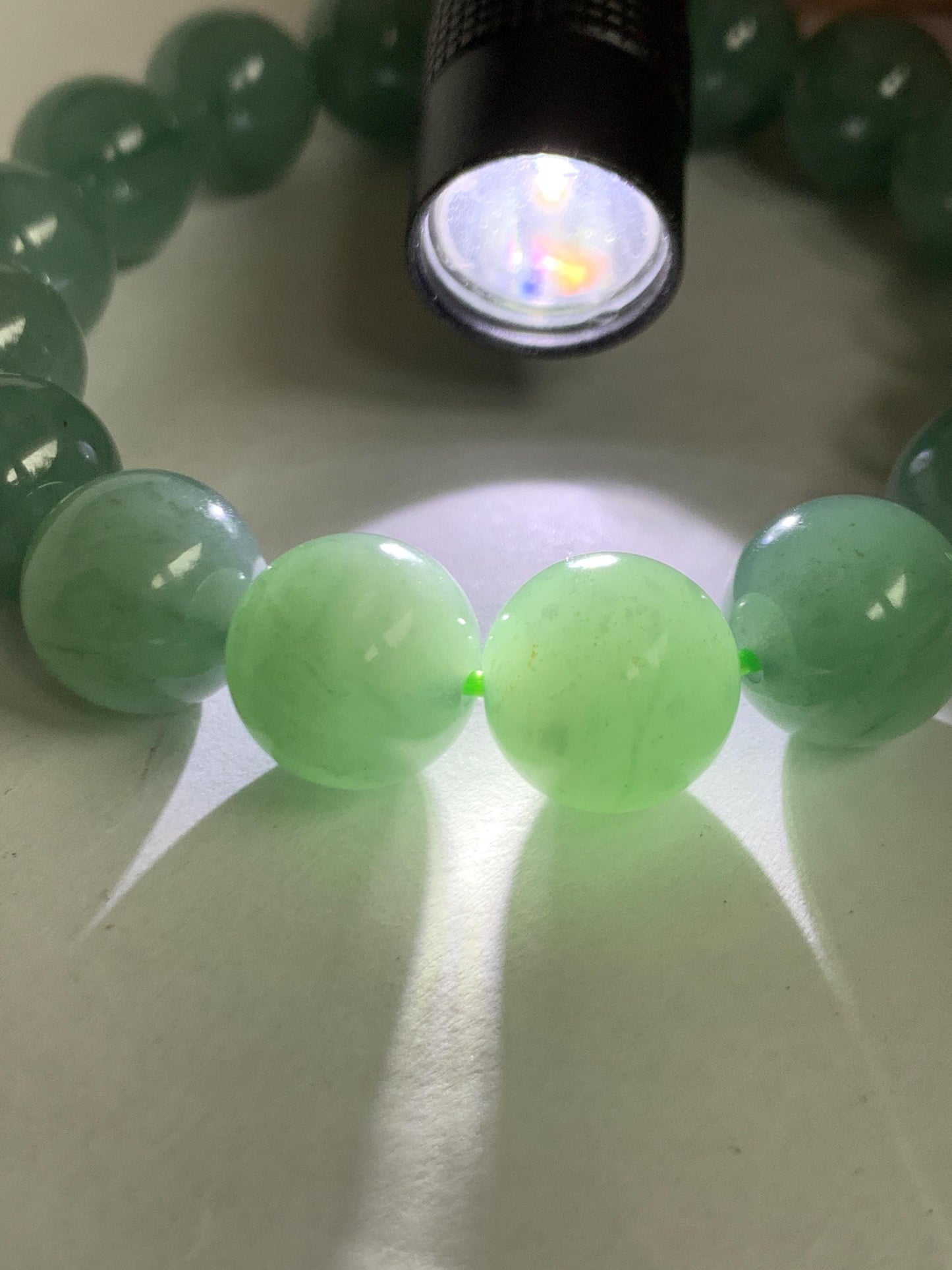 Natural Grade A Guatemalan Icy Translucent Light Teal Green Jade Jadeite Large Beads Beaded Bracelet 11.9mm 7.5” 49g 天然冰危浅蓝绿翡翠圆珠手串 WDQ550B