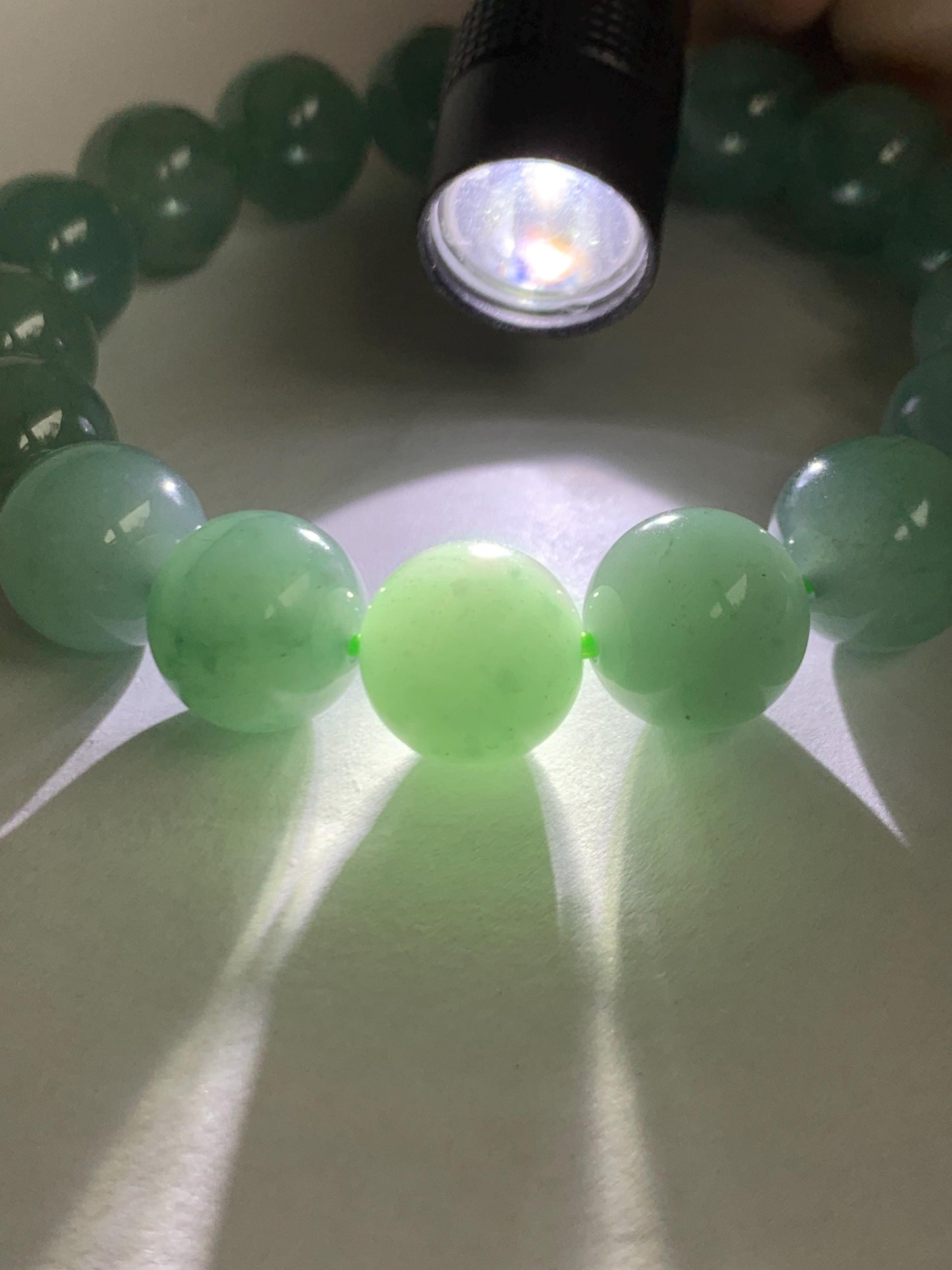 Natural Grade A Guatemalan Icy Translucent Light Teal Green Jade Jadeite Large Beads Beaded Bracelet 11.9mm 7.5” 49g 天然冰危浅蓝绿翡翠圆珠手串 WDQ550B