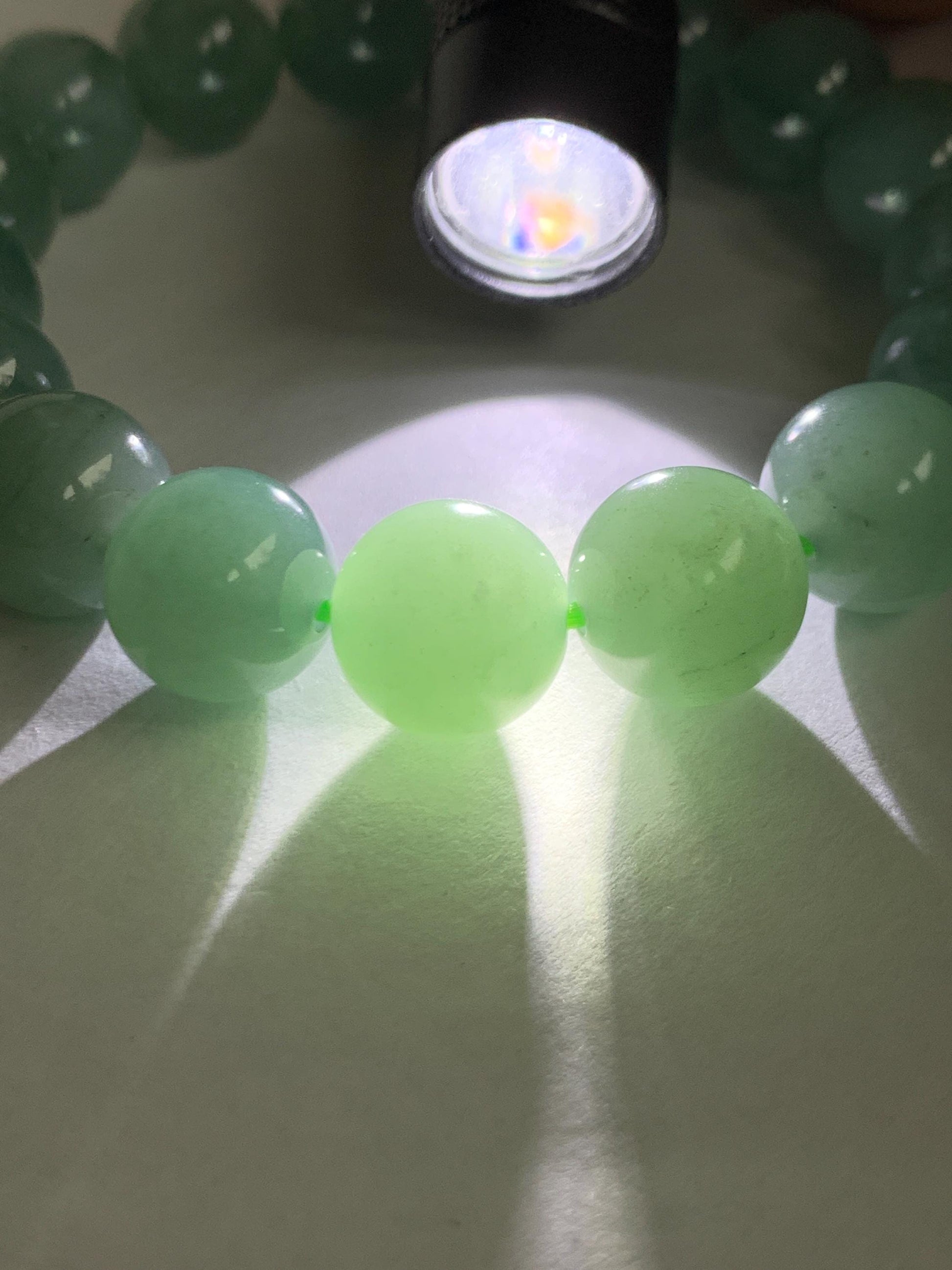 Natural Grade A Guatemalan Icy Translucent Light Teal Green Jade Jadeite Large Beads Beaded Bracelet 11.9mm 7.5” 49g 天然冰危浅蓝绿翡翠圆珠手串 WDQ550B